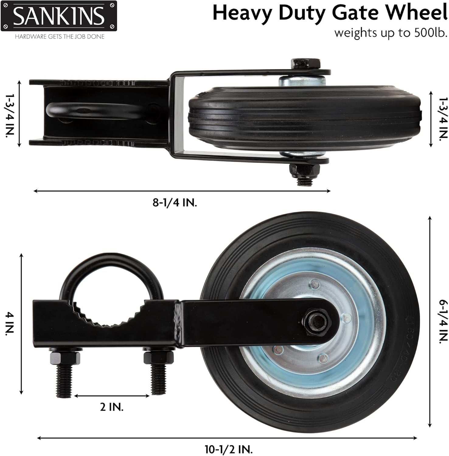 SANKINS Gate Helper Wheel for Supporting Metal Swing Gates with 1-58″ Thru 2″ Gate Frames, 6″ Gate Support Wheel Prevent Gate from Dragging for