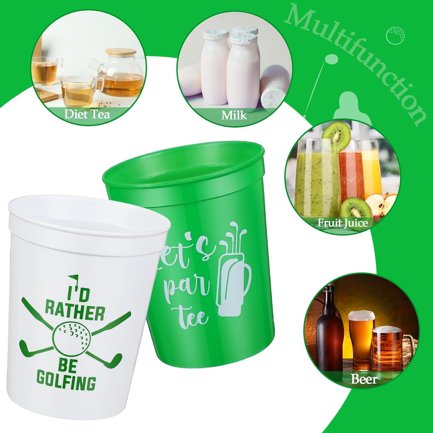 Norme 24 vasos de plástico reutilizables para fiestas de golf, diseño de carrito de pelota de golf de 16 onzas, regalos de suministros, decoraciones