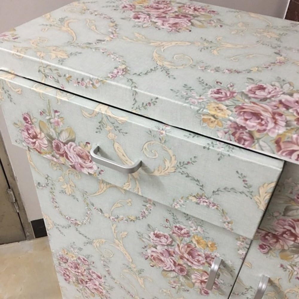 LovingWay Rollo de papel tapiz de 14.7 pies con diseño floral retro de 17.7 x 177 pulgadas, autoadhesivo, para cajón, cajón, cajas organizadoras de