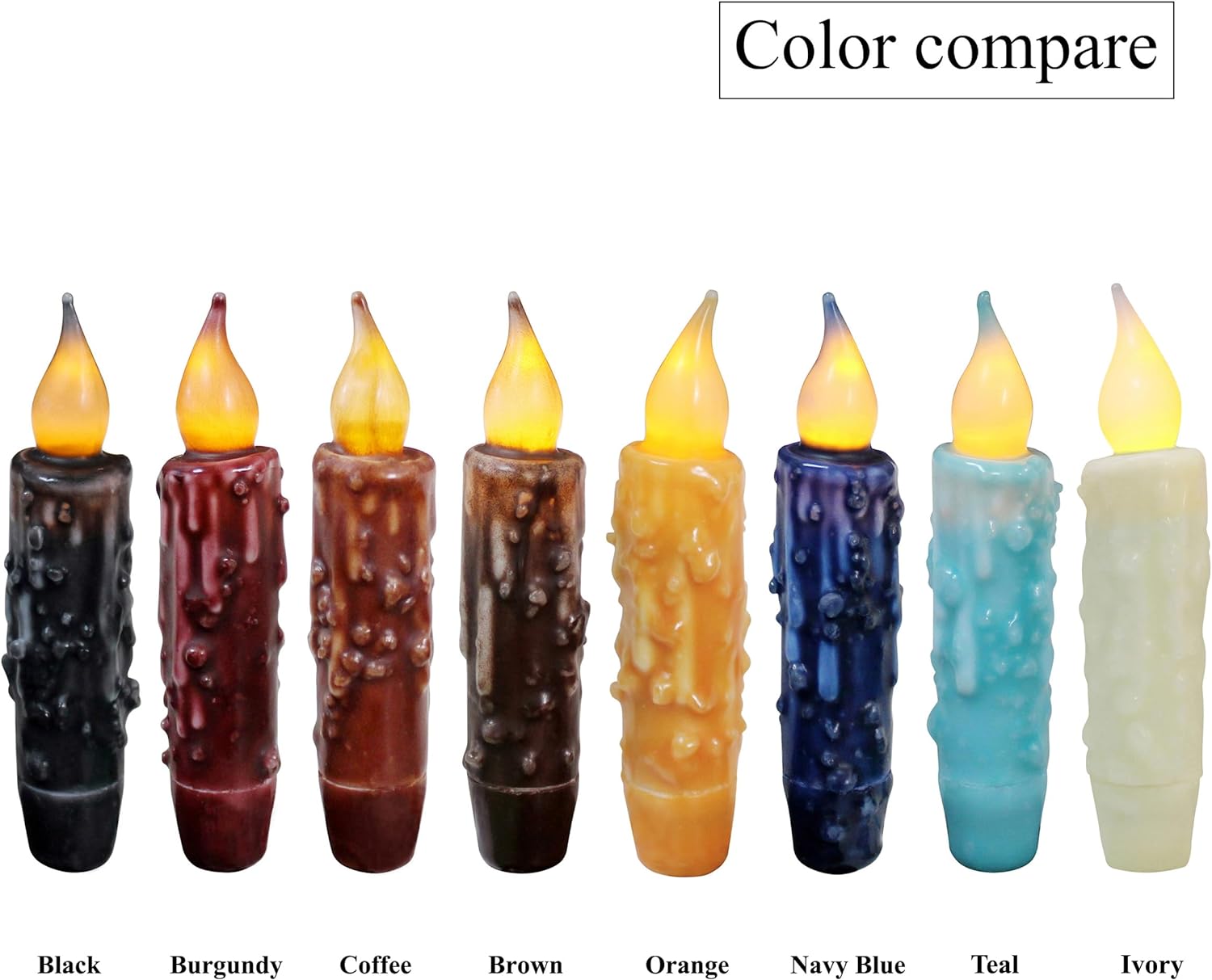 CVHOMEDECO. Velas de cera real sumergidas a mano con temporizador, luces LED rústicas sin llama, 4-34 pulgadas, azul marino, 3 unidades en un paquete
