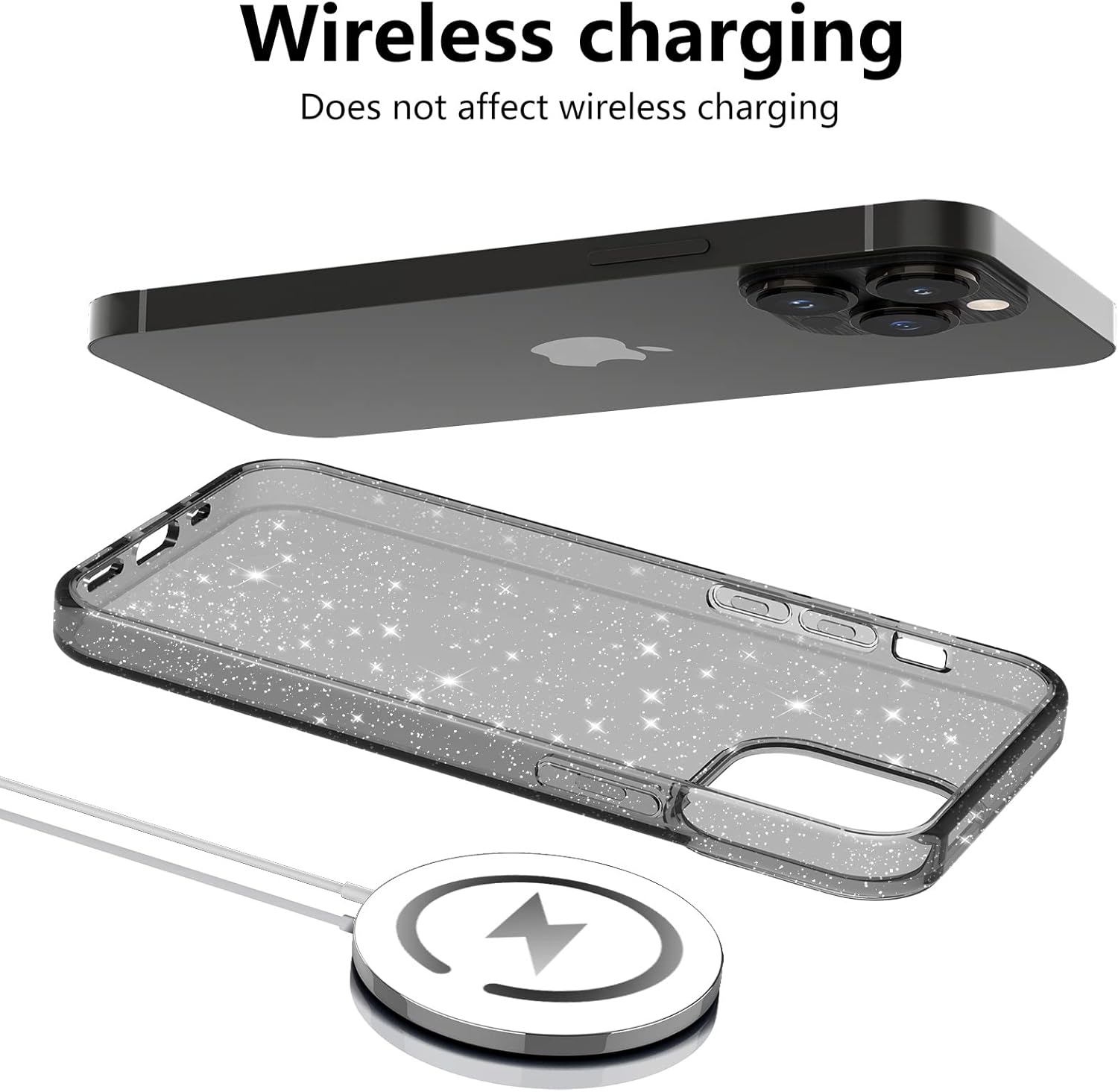 Diseño de funda con purpurina para iPhone 14 Pro con 2 unidades protector de pantalla y paquete de 3 protector de lente de cámara, funda de