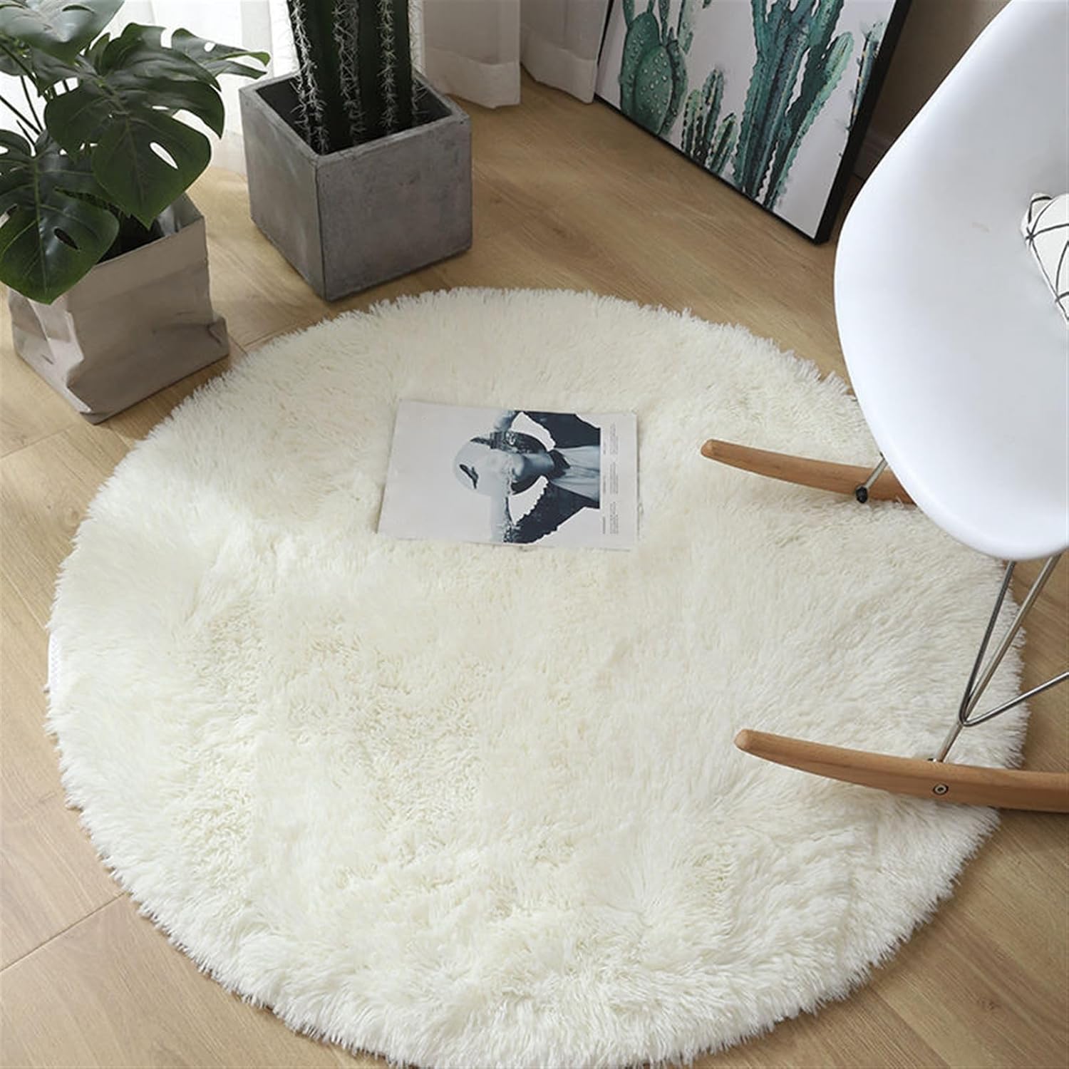BESTORI Alfombras esponjosas para dormitorio, alfombra redonda de pelo largo, bonita, antideslizante, suave, alfombra circular para entrada,