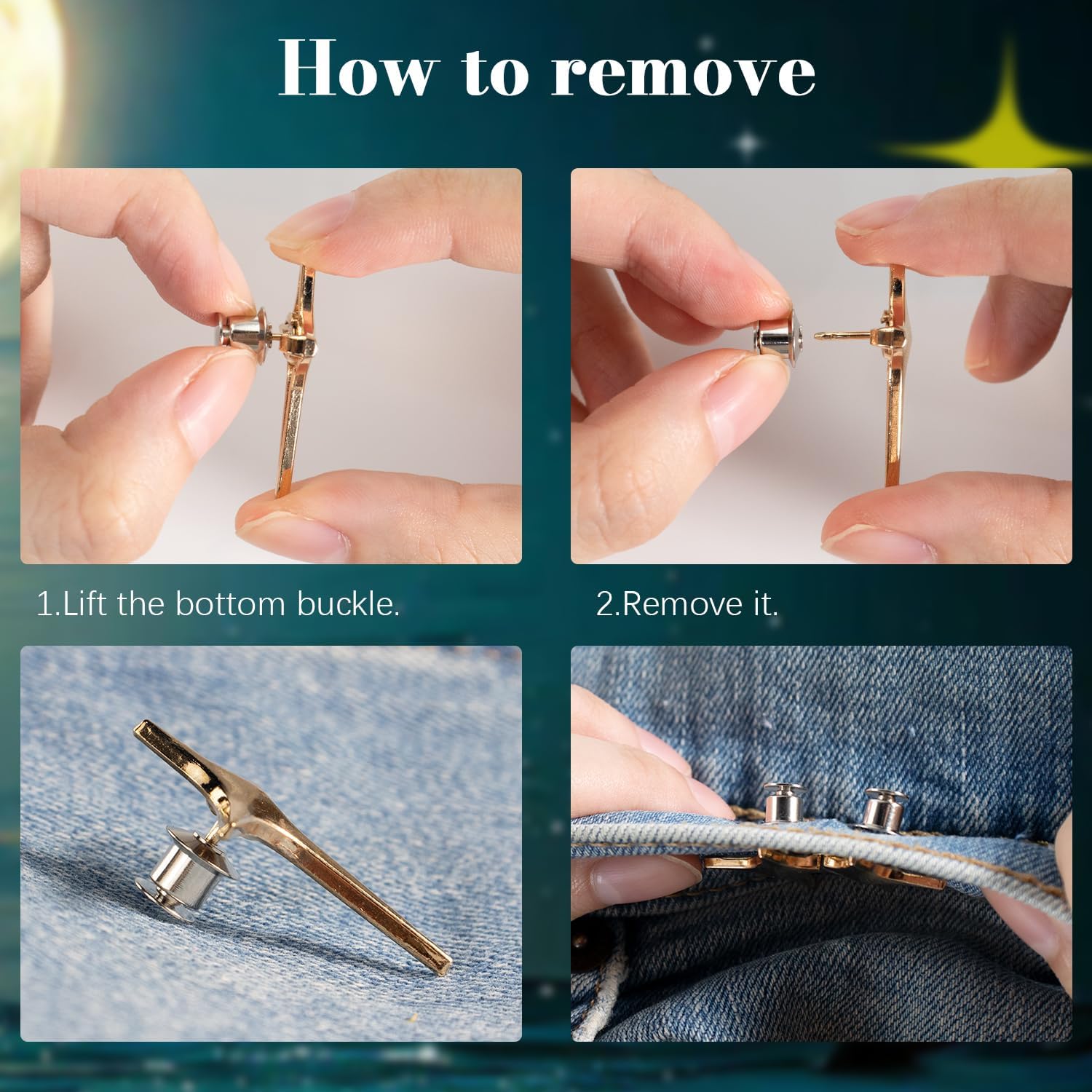 Botón de jeans, 4 juegos de botones de estrella ajustables para jeans, hebillas decorativas desmontables en la cintura, ajuste perfecto, ajuste de