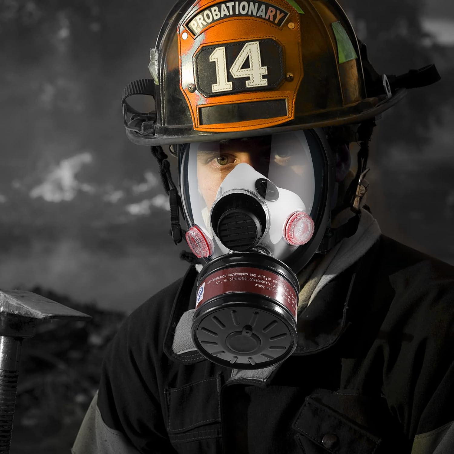 Máscara de gas, máscaras de gas de cara completa nuclear de supervivencia con filtro de carbón activado de 1.575 in, máscara respiradora de silicona