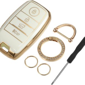 Funda para llavero de 4 botones compatible con Kia Forte Koup Optima, TPU flexible blanco inteligente sin llave con llavero Funda para llavero de 4 botones compatible con Kia Forte Koup Optima, TPU flexible blanco inteligente sin llave con llavero