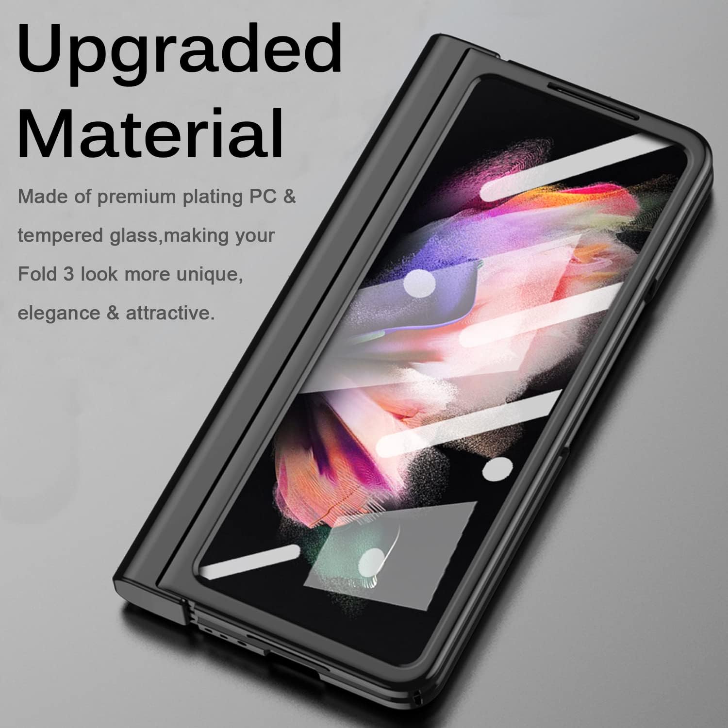 Miimall Funda para Samsung Galaxy Z Fold 3 con protector de pantalla, Z Fold 3 con protección de bisagra y PC chapado de lujo y pantalla de vidrio