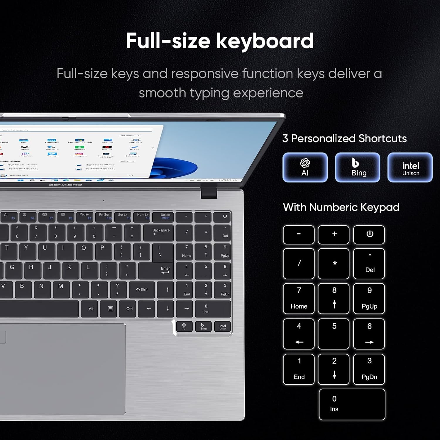 ZENAERO Computadora portátil Windows 11 Pro de 15.6 pulgadas, 12 GB de RAM, 512 GB NVMe SSD Intel Alder Lake-N95 de 12 generación (hasta 3.4 GHz),