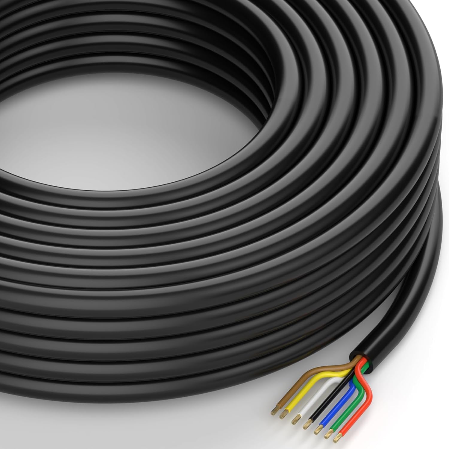 DOAUTO Cable de arnés de cable SAE, resistente de 50 pies, 141210 AWG de 7 vías, cable de cableado de hoja de conductor redondo de 7 vías, cable