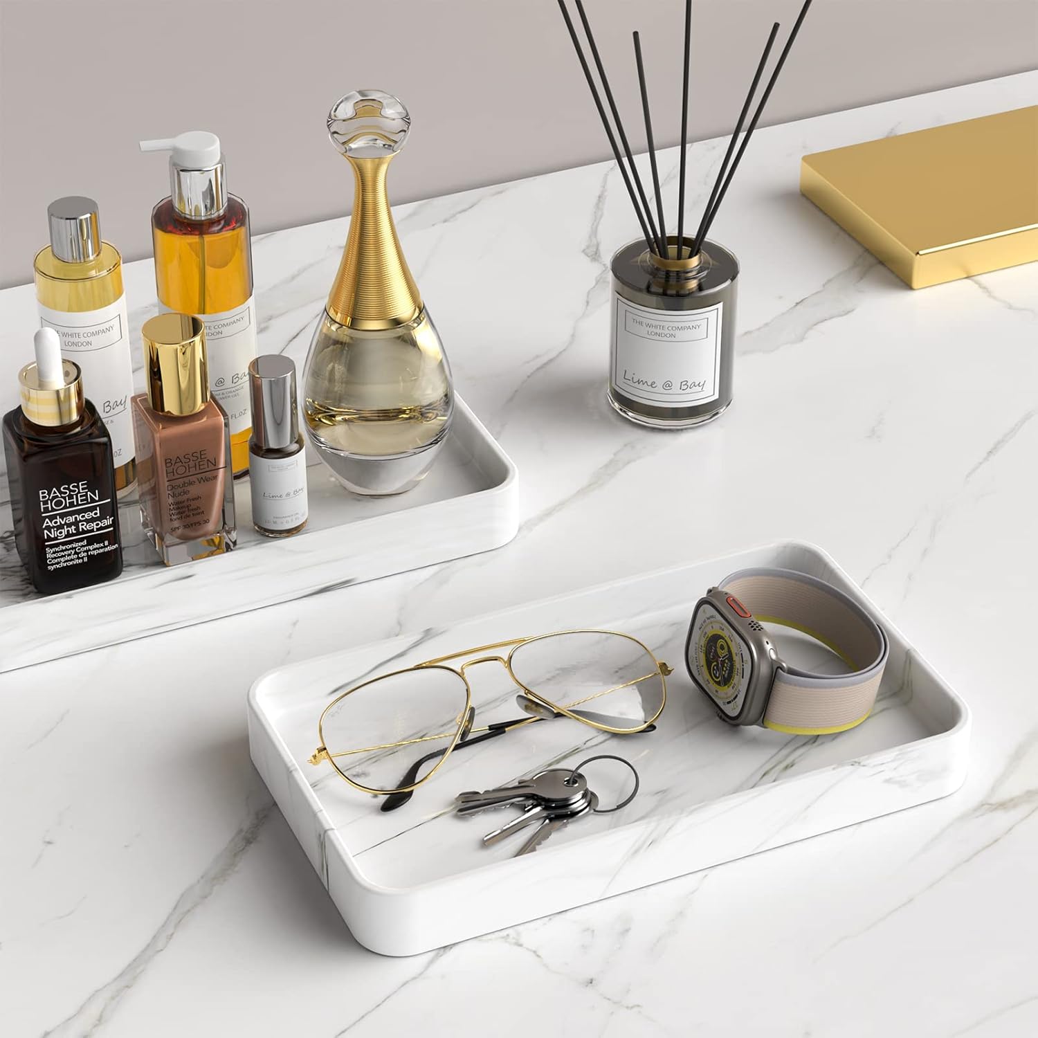 10″ Vanity Tray for Bathroom – Hand Towel Tray Organizer for Paper Napkins – Bathroom Vanity Counter Organization – Ceramic Soap Dispenser Tray for