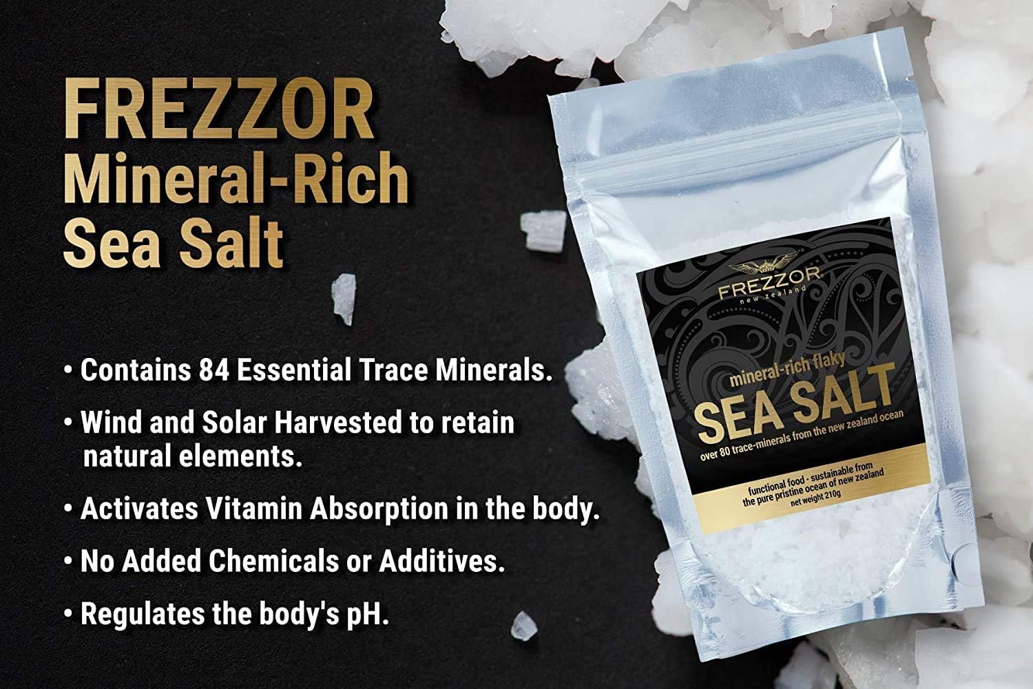 FREZZOR Paquete combinado de sal marina escamosa rica en minerales con colágeno hidrolizado FREZZOR fabricado en Nueva Zelanda, copos Kosher,