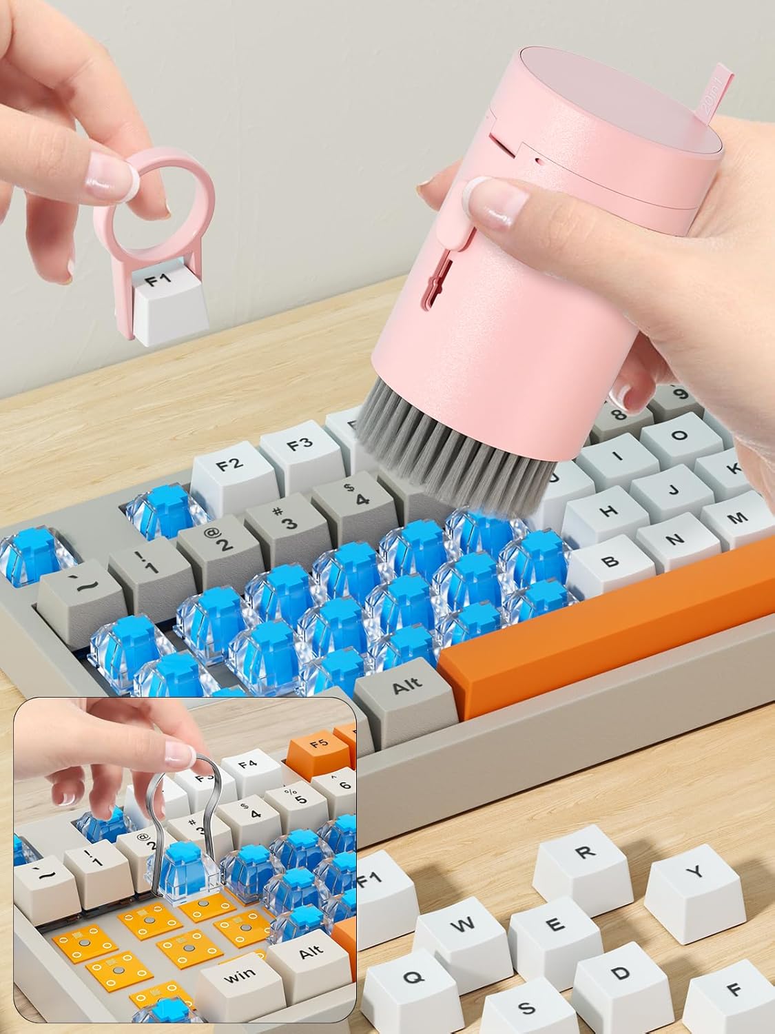 Tounee Kit de limpieza de teclado, kit de limpieza electrónica con cepillo grande retráctil, portátil, kit de herramientas múltiples 20 en 1 para