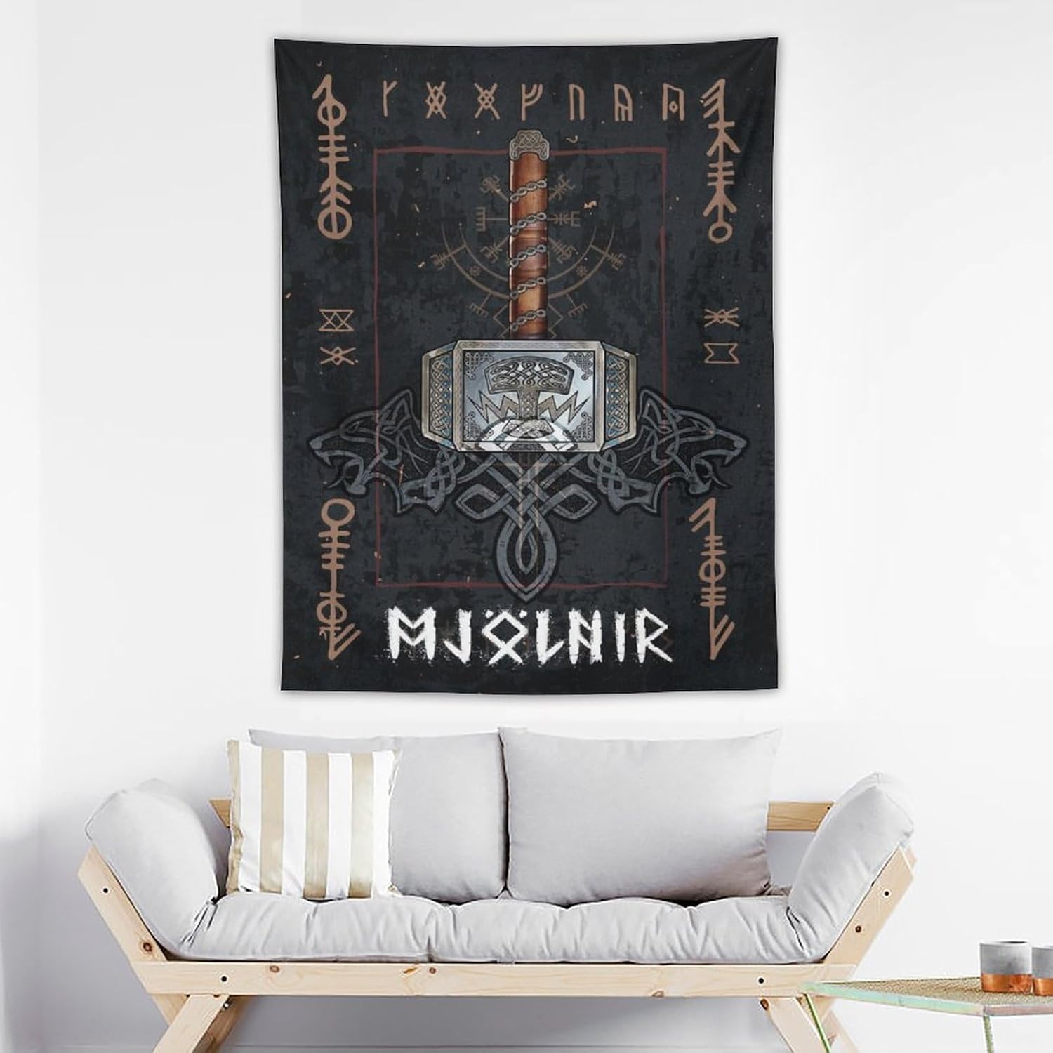 Tapiz de mitología nórdica, tapices de Mjolnir, pintura artística de pared, regalo de sala de estar, impresiones para decoración de dormitorio,