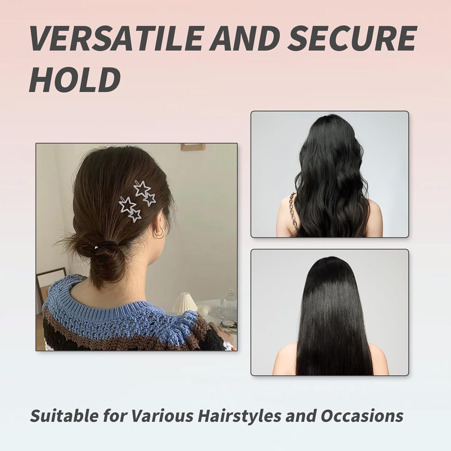 6 pinzas para el cabello con estrellas huecas, elegantes accesorios para el cabello con diamantes de imitación plateados, horquillas geométricas
