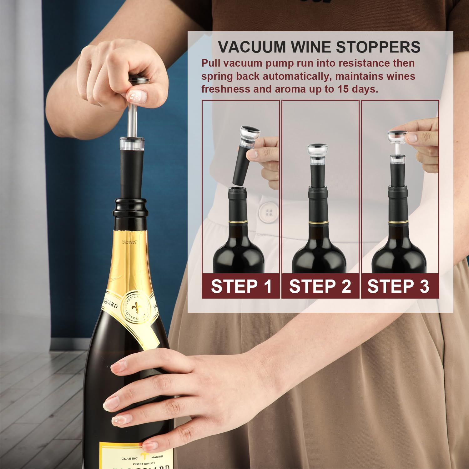 STEETURE Aireador de vino vertedor y tapón de vino bomba de vacío, decantador de vino con aireador sabor mejorado ramo de burbujas mejoradas,