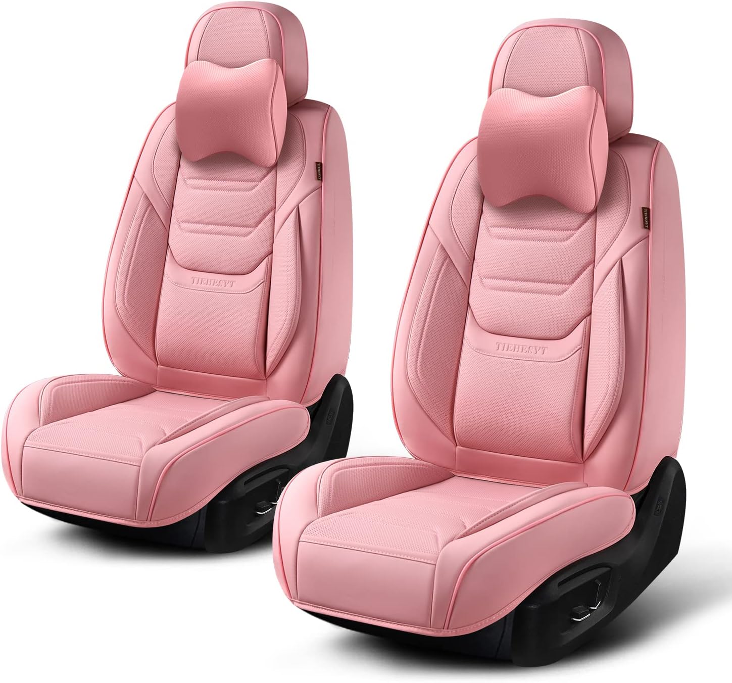Fundas de asiento delantero de coche color rosa con reposacabezas, cuero transpirable, 1 par de ajuste universal para sedanes, SUV, camiones