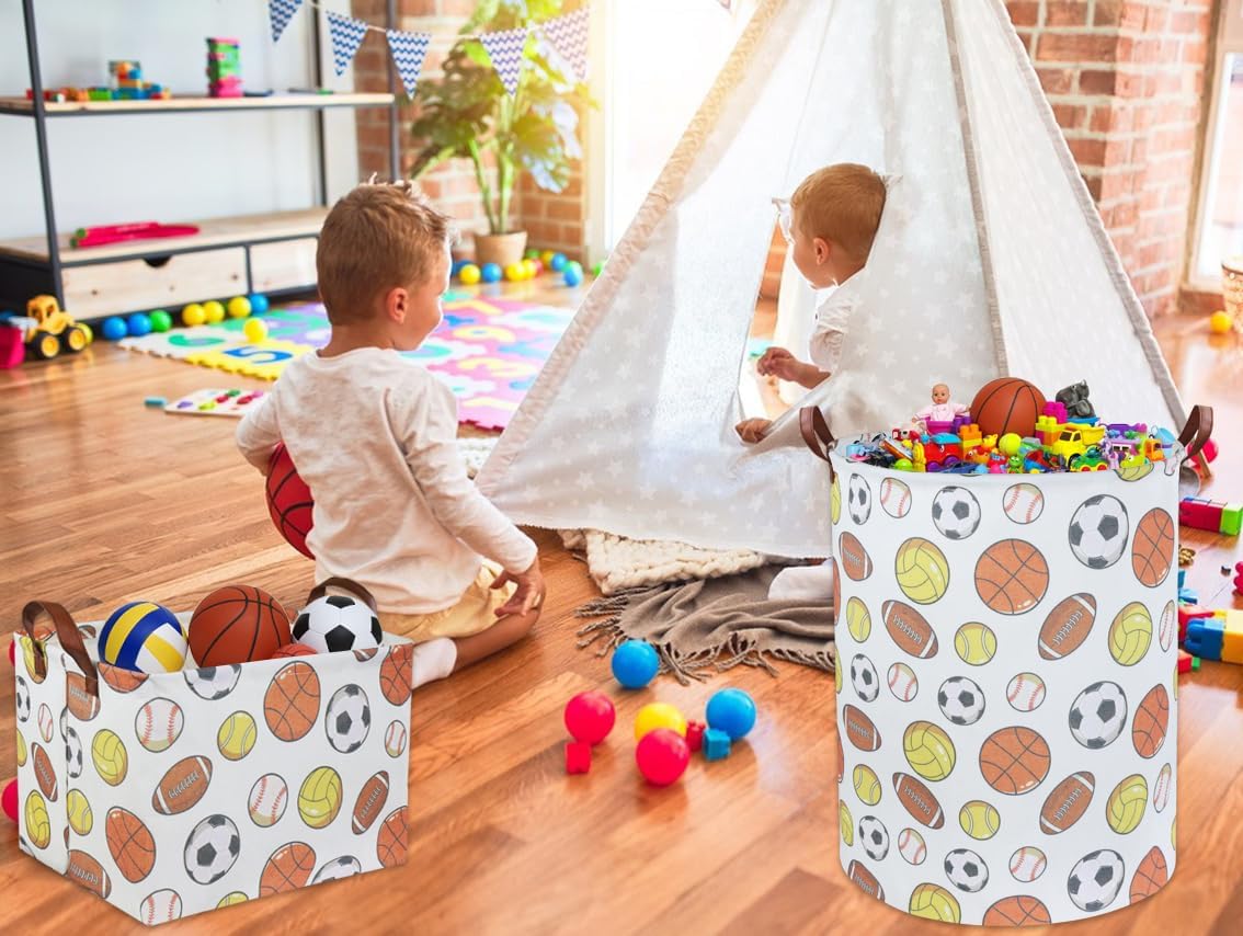TIBAOLOVER Cesta deportiva para ropa sucia para niños, canasta de baloncesto, fútbol, lavandería, organizador de juguetes, cesta para bebé,