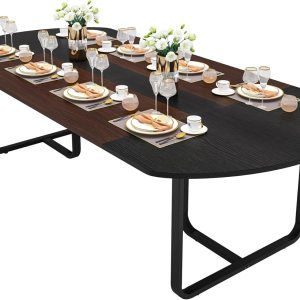 Tribesigns Mesa de comedor ovalada moderna de 70.86 pulgadas con tablero de empalme de acabado nogal y negro, mesas de cocina curvadas para 6-8, Tribesigns Mesa de comedor ovalada moderna de 70.86 pulgadas con tablero de empalme de acabado nogal y negro, mesas de cocina curvadas para 6-8,