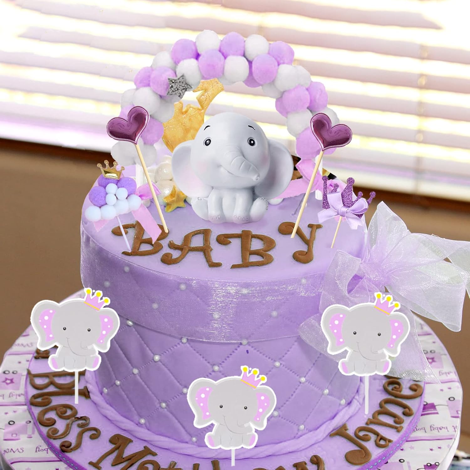 54 piezas de decoración de elefante para tartas de elefante, decoración de baby shower para niña, elefante, decoración de baby shower, decoración de