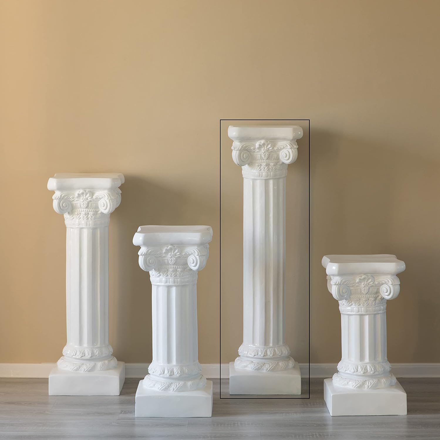 Uniquewise Jarrón de pedestal iónico decorativo de fibra de vidrio de fibra de vidrio blanco con columna de estilo romano para boda, sala de estar o