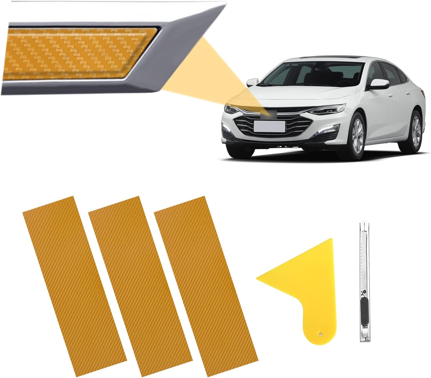 YAMUDA – Vinilo de fibra de carbono hágalo usted mismo de 11.8 x 4 pulgadas compatible con emblema. Kit con espátula y cortador Universal 3piezas