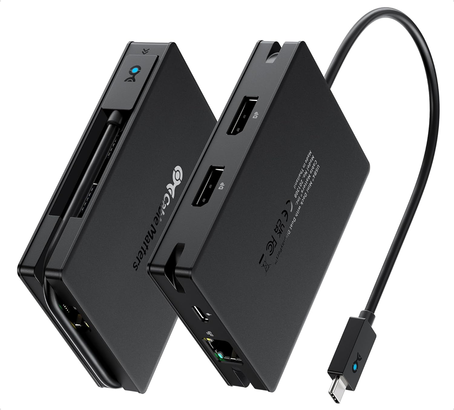 Cable Matters Hub USB 4 portátil 8 en 1 de 40 Gbps (base USB 4) Dual DisplayPort 4K60Hz, DP único 4K a 240 Hz8K a 60 Hz, 100 W PD, Gigabit Ethernet,