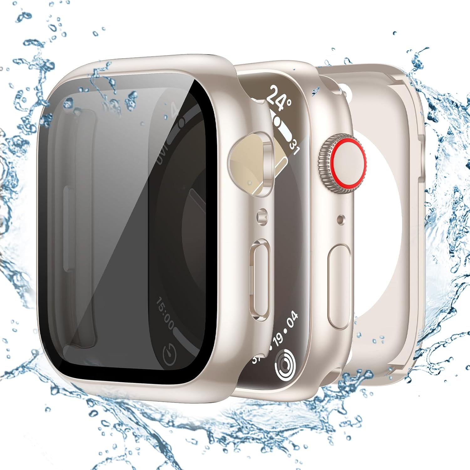 Tensea Funda protectora de pantalla impermeable para Apple Watch (2 en 1) para Apple Watch Series 9, 8, 7, 1.772 in, iWatch protector de