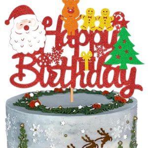 1 decoración grande para tartas de Navidad, cartel de decoración de pastel de Navidad, picks de comida de Navidad con purpurina para Navidad, fiesta 1 decoración grande para tartas de Navidad, cartel de decoración de pastel de Navidad, picks de comida de Navidad con purpurina para Navidad, fiesta