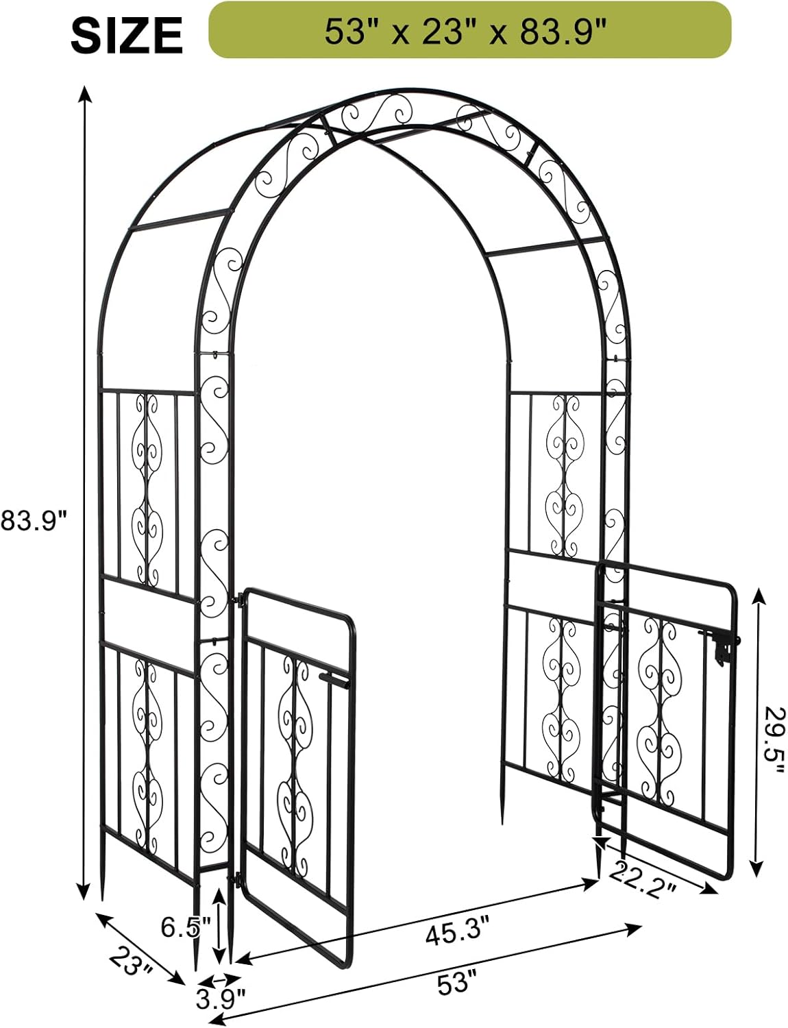 Outvita Cenador de arco de jardín de 7 pies con puerta de entrada, arco de cenador de metal resistente, marco decorativo enrejado con estacas de