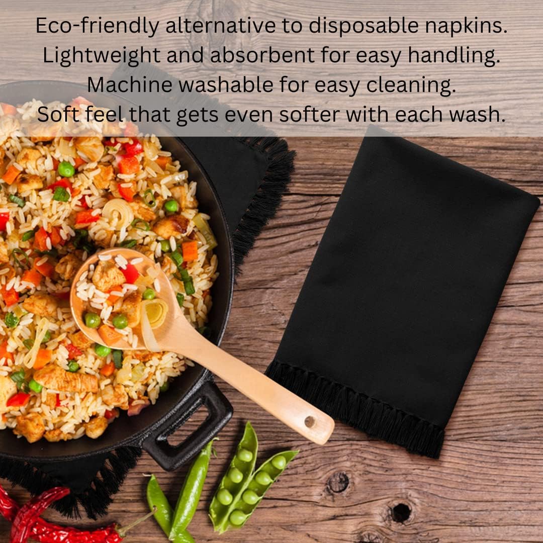 Urbana Cotton Juego de 12 servilletas de tela de cocina con flecos, 100% algodón, suaves y duraderas, ideales para comedor, restaurante, bodas y