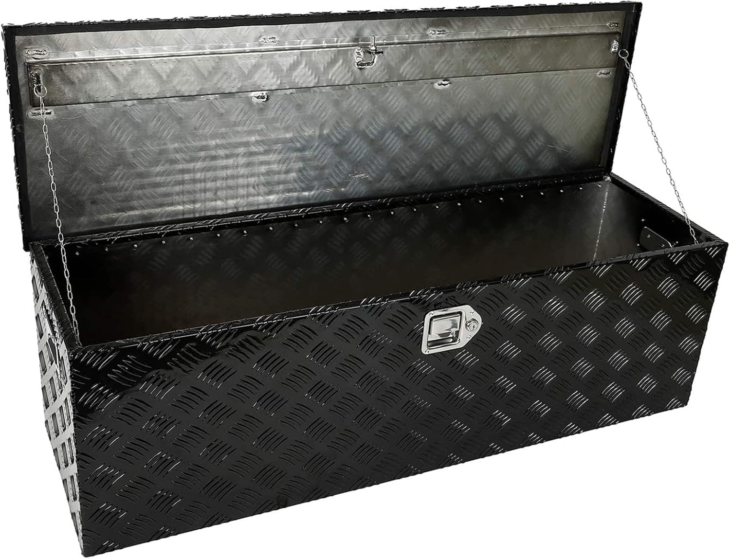BLACKHORSE-RACING Caja de herramientas de aluminio resistente de 48 x 15 x 15 pulgadas, caja de herramientas de almacenamiento para remolque,