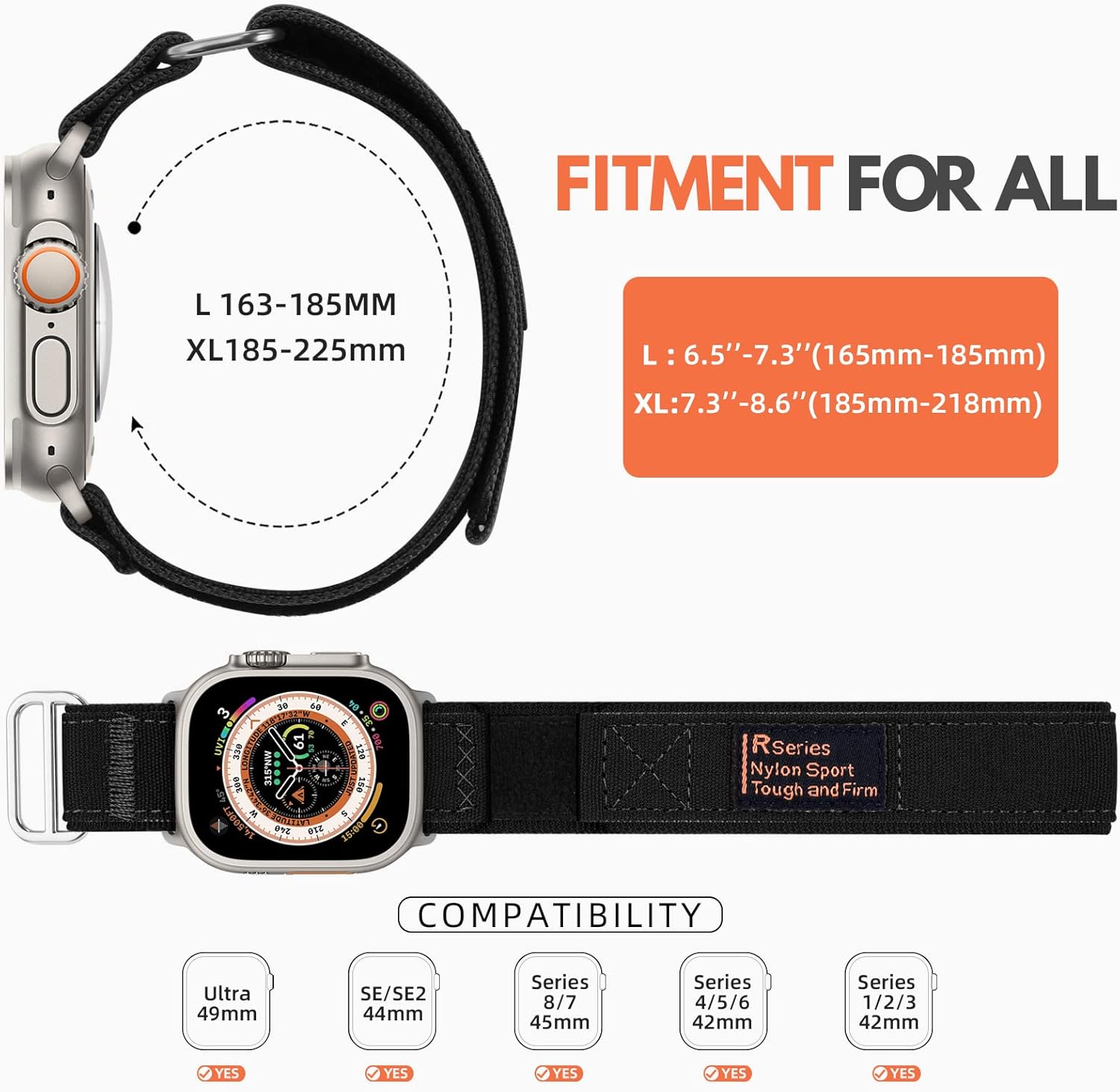 DaQin Correa deportiva táctica de nailon resistente compatible con Apple Watch Band Ultra de 1.929in, 1.732in, 1.772in y 1.654in, para hombres,