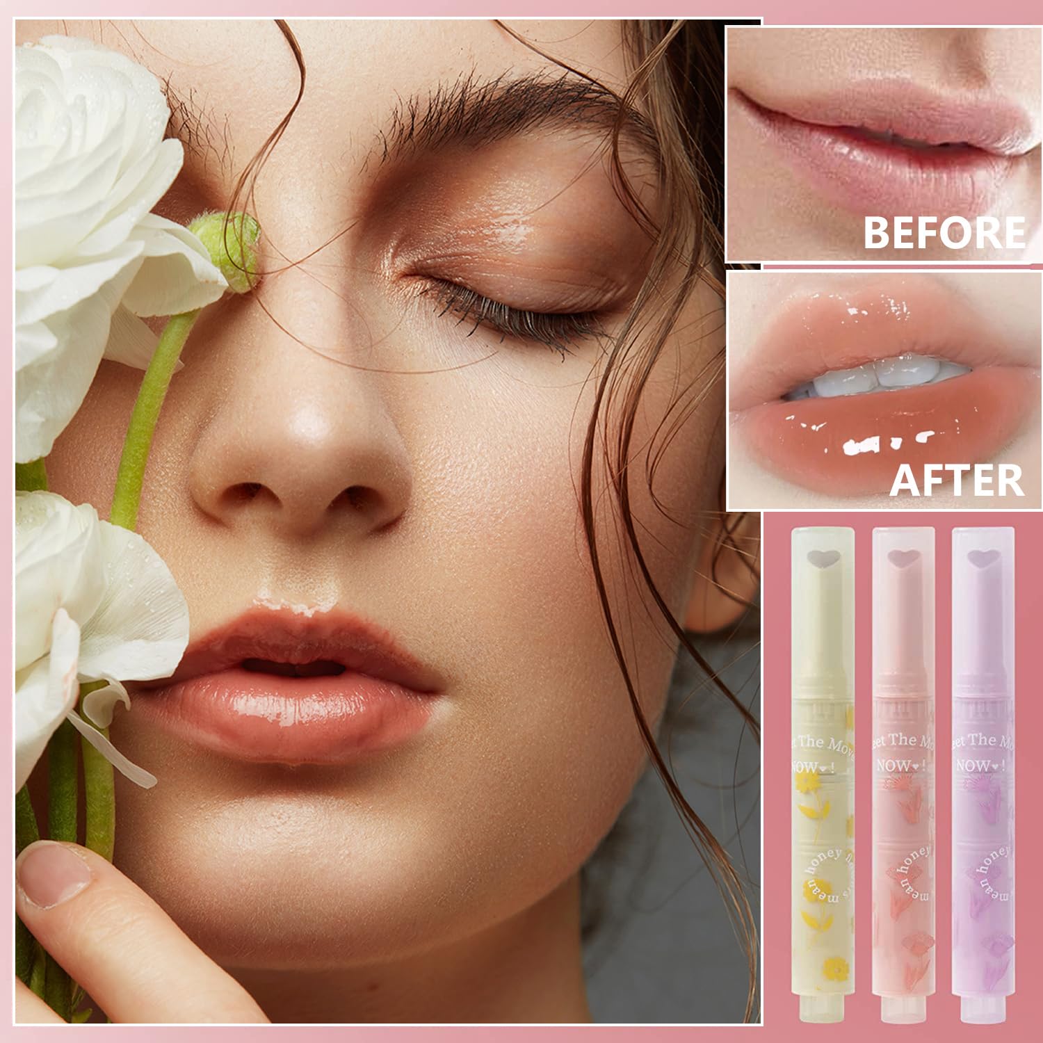 Lápiz labial Heart Jelly, brillo de labios tintado en forma de corazón, tinte de labios hidratante de espejo, bálsamo derretido brillante tintado de
