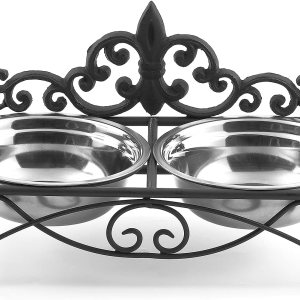 Lechesis Fleur De Lis – Comedero para mascotas para perros pequeños y gatos de acero inoxidable con soporte de hierro (negro) Lechesis Fleur De Lis – Comedero para mascotas para perros pequeños y gatos de acero inoxidable con soporte de hierro (negro)