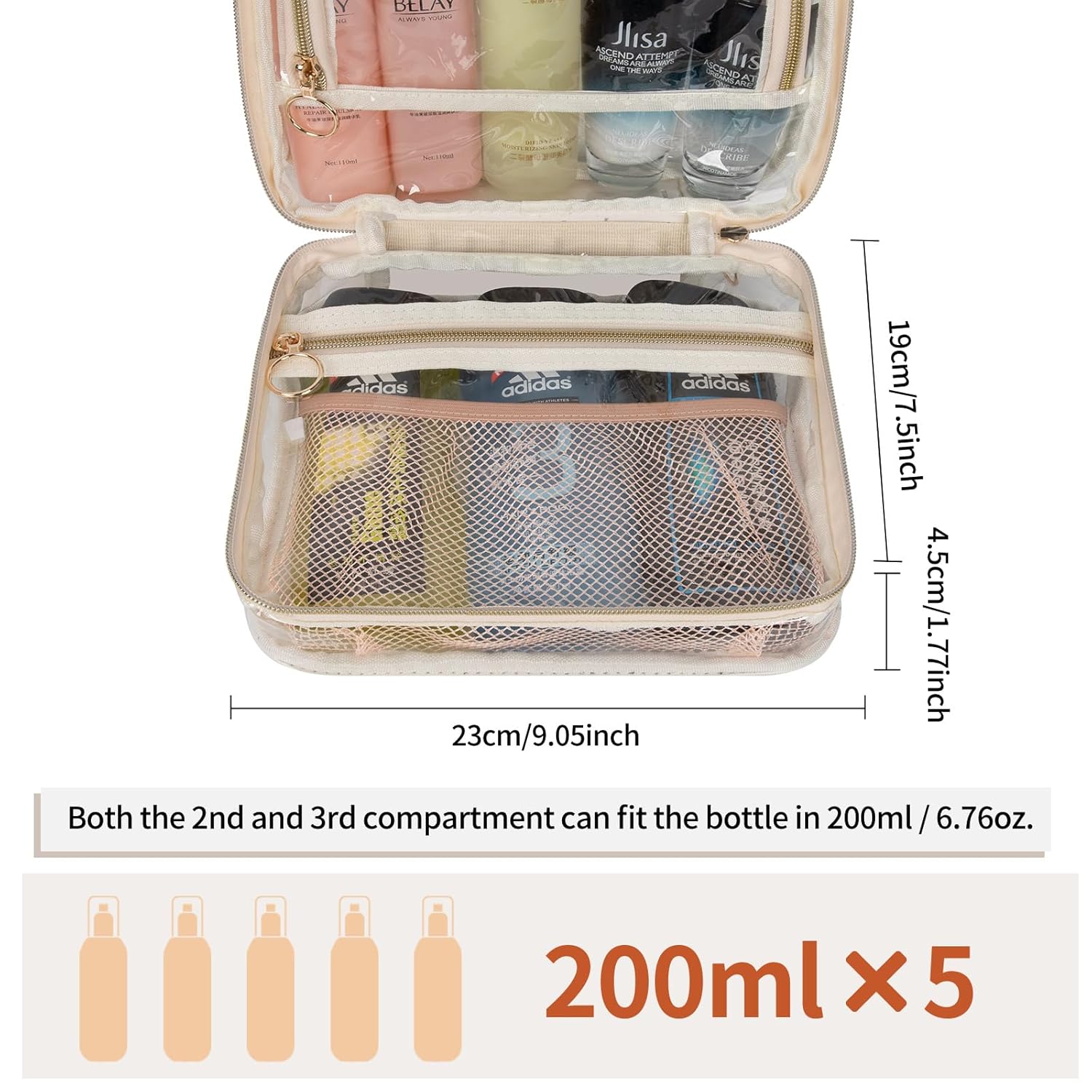 CUBETASTIC Bolsas de maquillaje transparentes, bolsa de aseo para artículos de tocador, bolsa de viaje colgante para artículos de tocador, 3