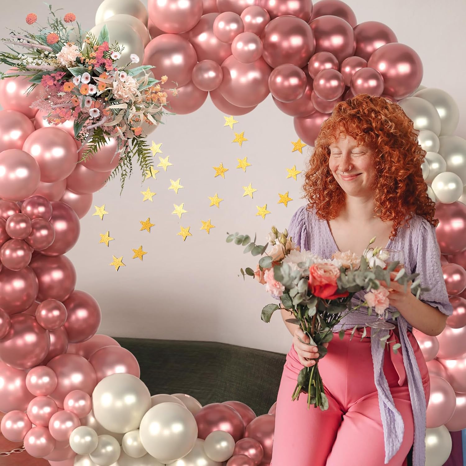 Guirnalda de globos de doble relleno blanco perla, color blanco arena, oro rosa, kit de arco de globos de diferentes tamaños para baby shower,