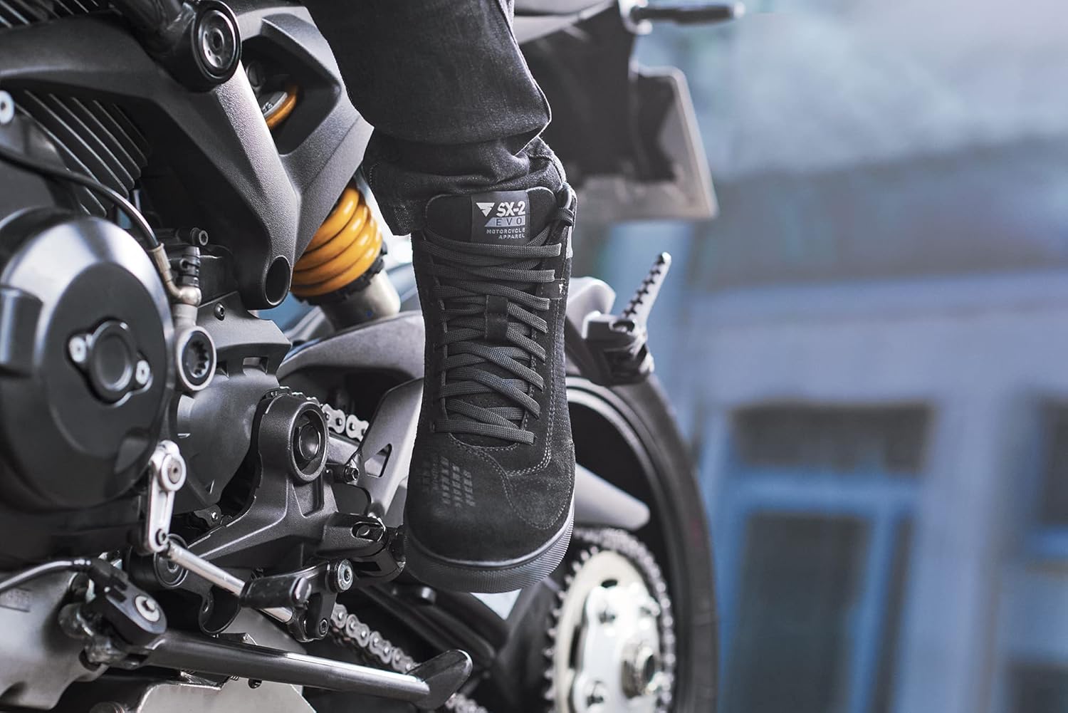 SHIMA SX-2 EVO – Zapatos de motocicleta para hombre, transpirables, de cuero reforzado, zapatos para la calle con soporte para el tobillo, suela