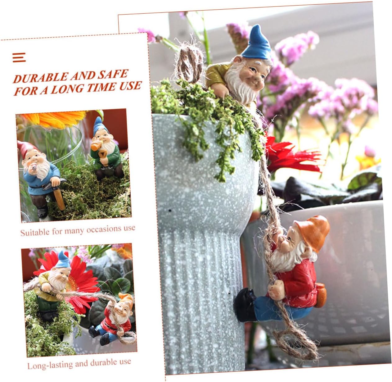 4 piezas de arreglo floral enano, estatua de jardín de gnomos pequeños, decoraciones para patio, mini figurita enana, mini macetas para