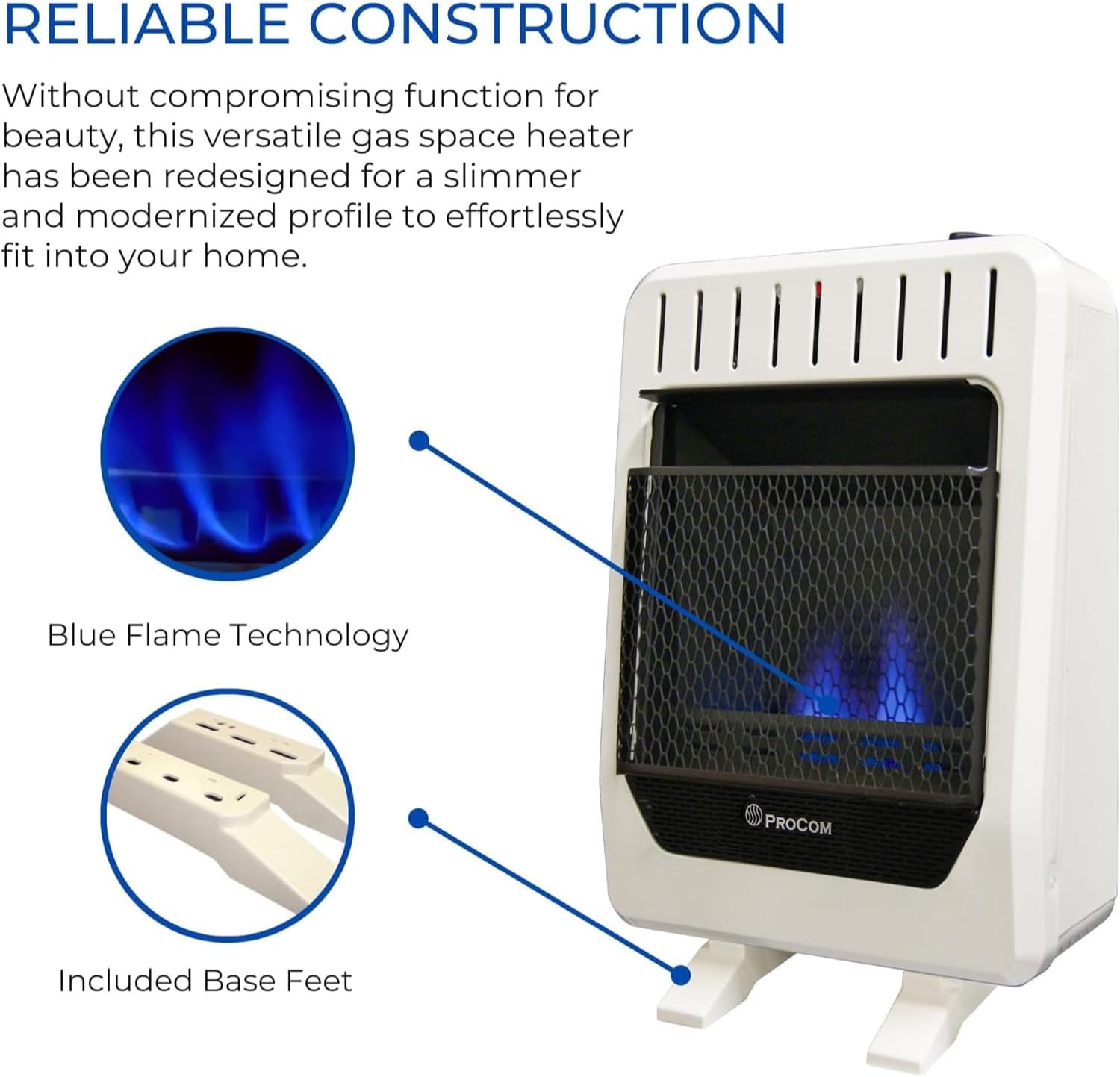 HearthSense Calentador de llama azul sin ventilación de combustible dual con base – 10,000 BTU, control manual – Modelo # BF10M-B