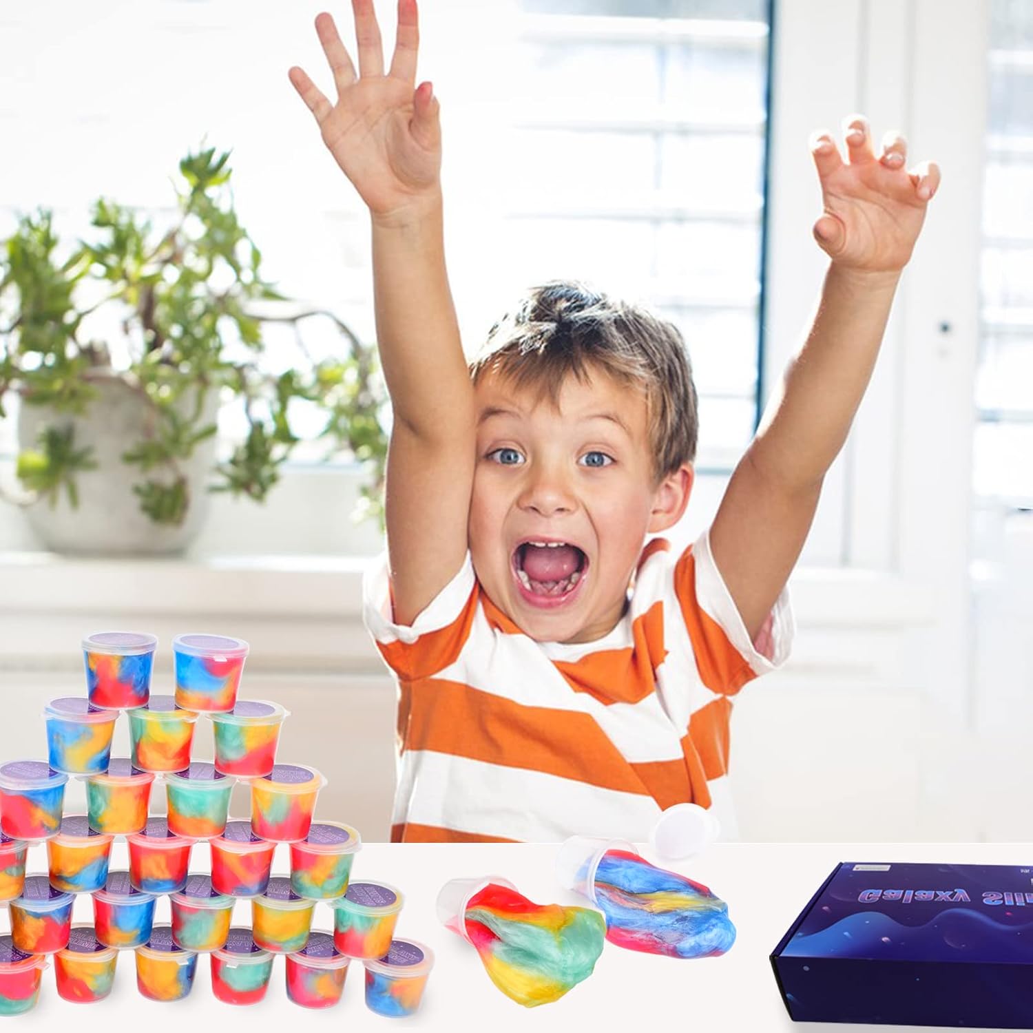 D’ALBA Kit de slime de galaxia, paquete de 28 unidades a granel, recuerdo de fiesta para niños, antiadherente, alivio del estrés, juguete de masilla