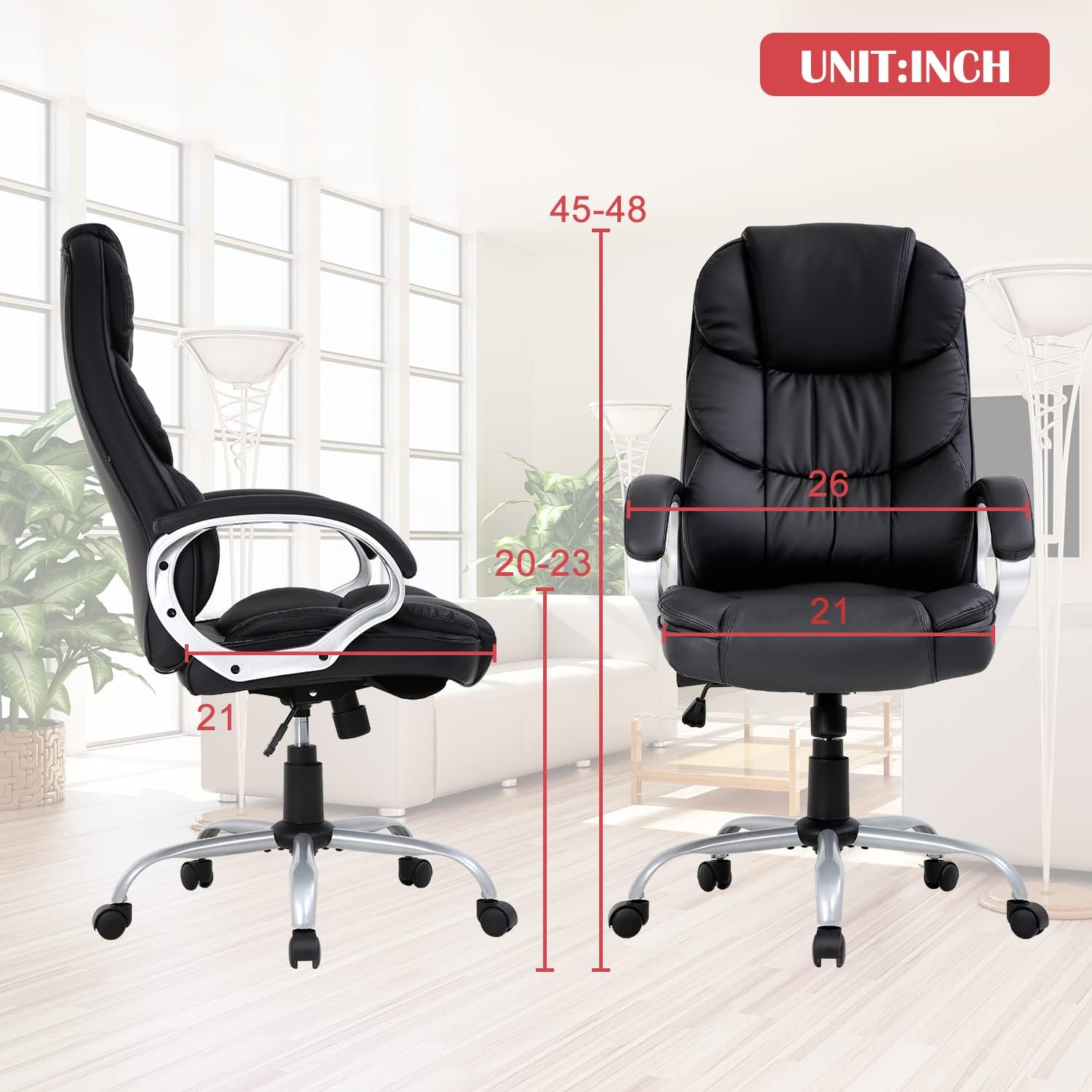 Silla de oficina ejecutiva de piel sintética con soporte lumbar, moderna silla de escritorio ergonómica ajustable con respaldo alto para oficina en