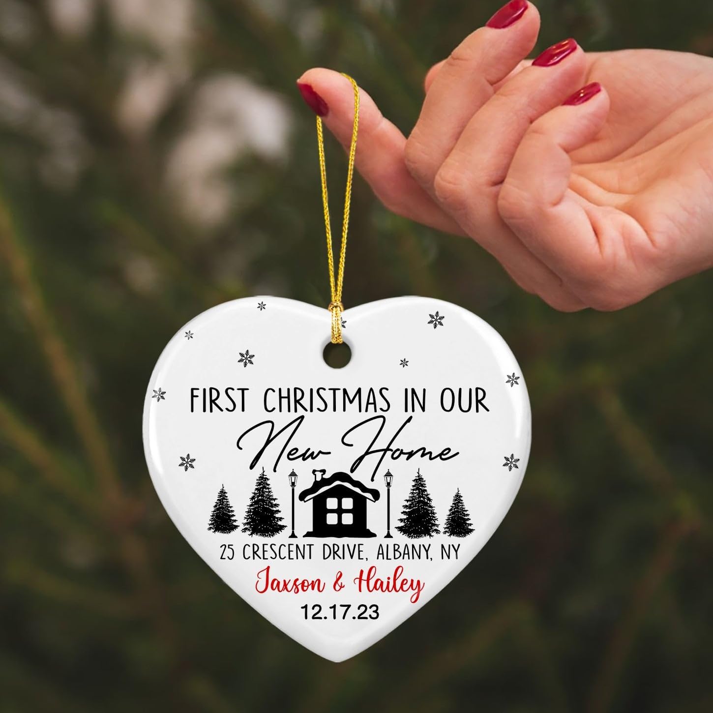 Adorno de cerámica personalizado para la primera Navidad en nuestro nuevo hogar, adorno de Navidad para el nuevo hogar 2024, adorno de cerámica con