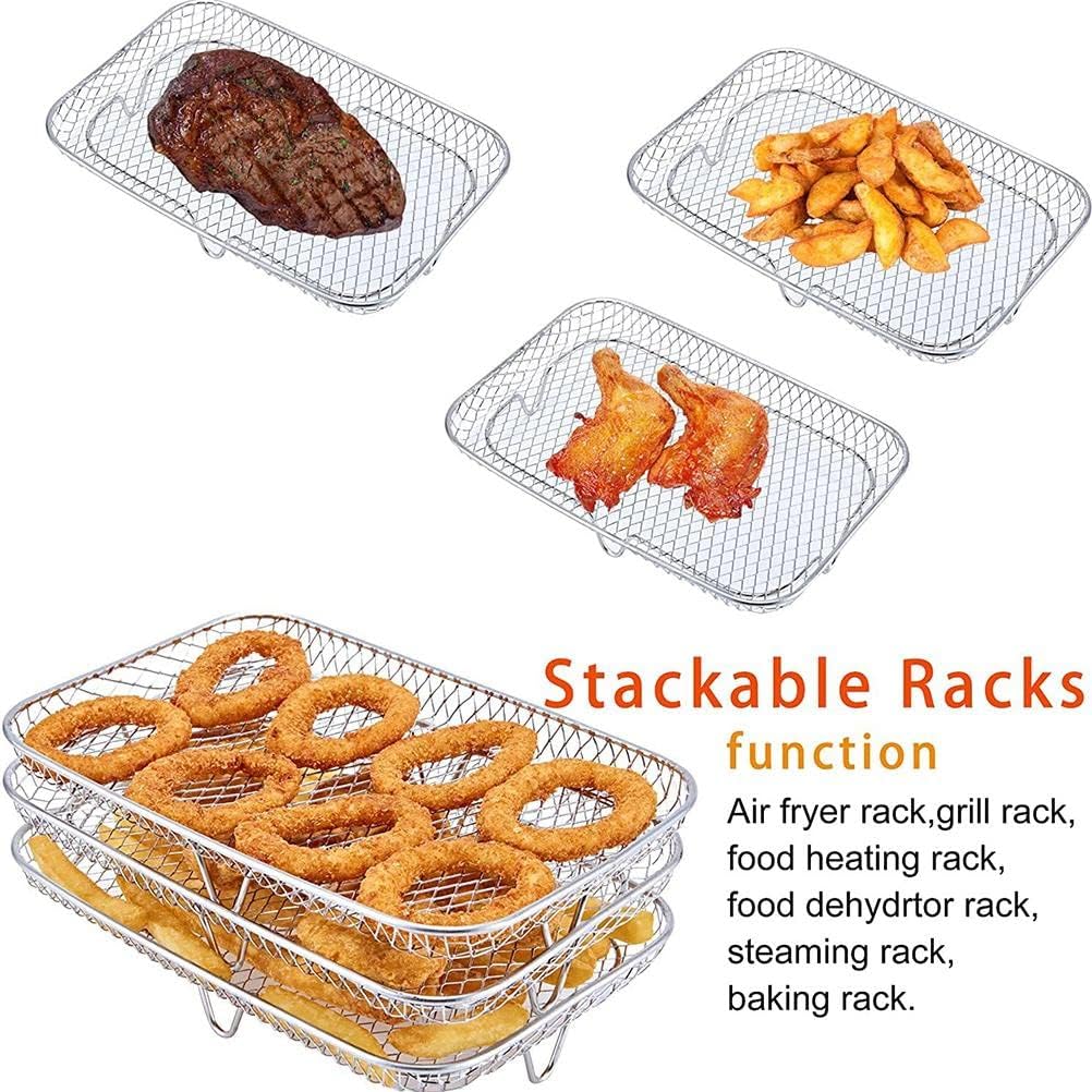 Elolicu Bandeja doble para freidora de aire para Ninja, soporte de freidora de aire doble de acero inoxidable, estante deshidratador, soporte para