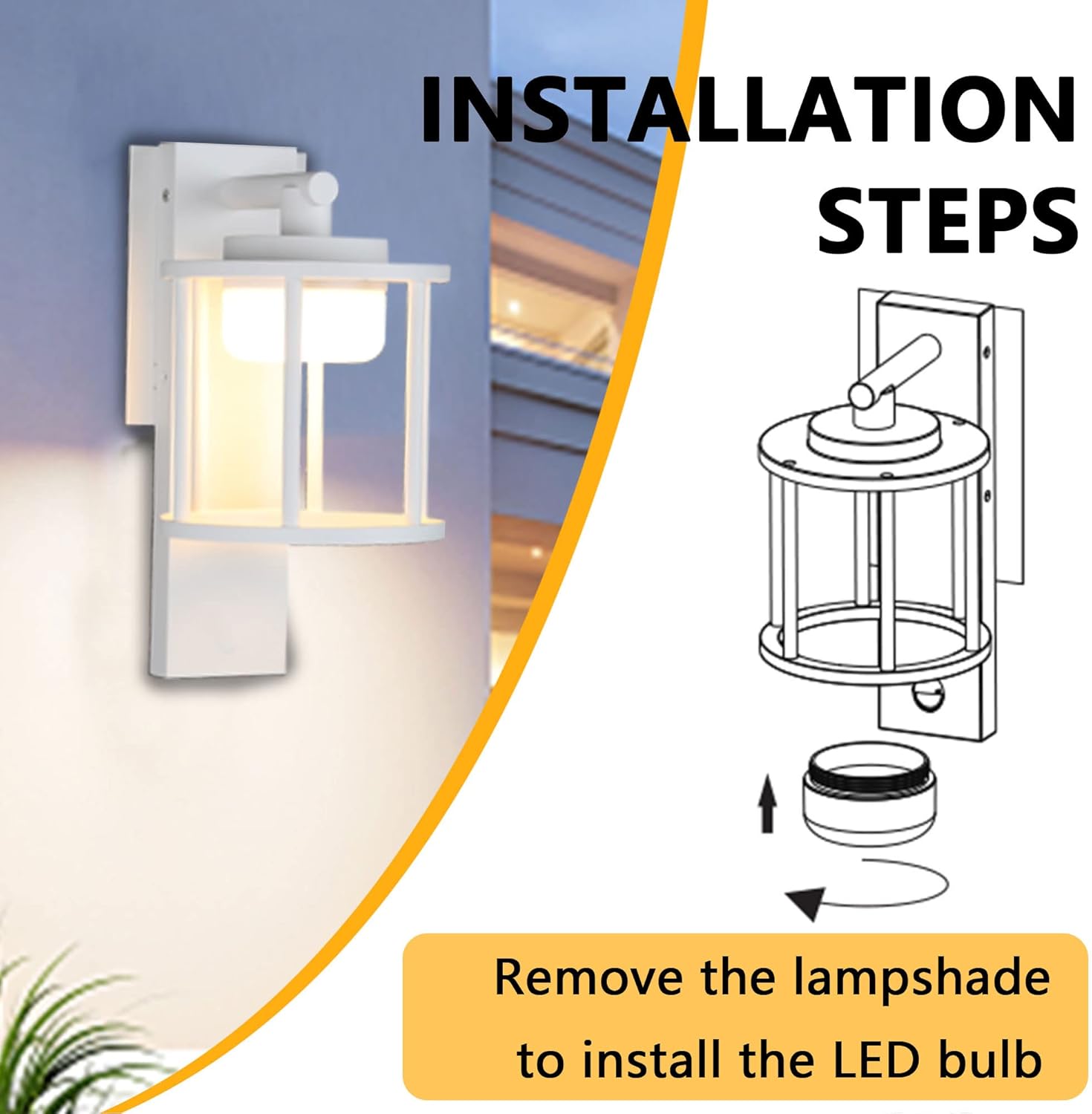 Lustrlach Farol de pared al aire libre blanco para porche exterior con bombilla LED GX53, aplique redondo de montaje en pared para casa, garaje,