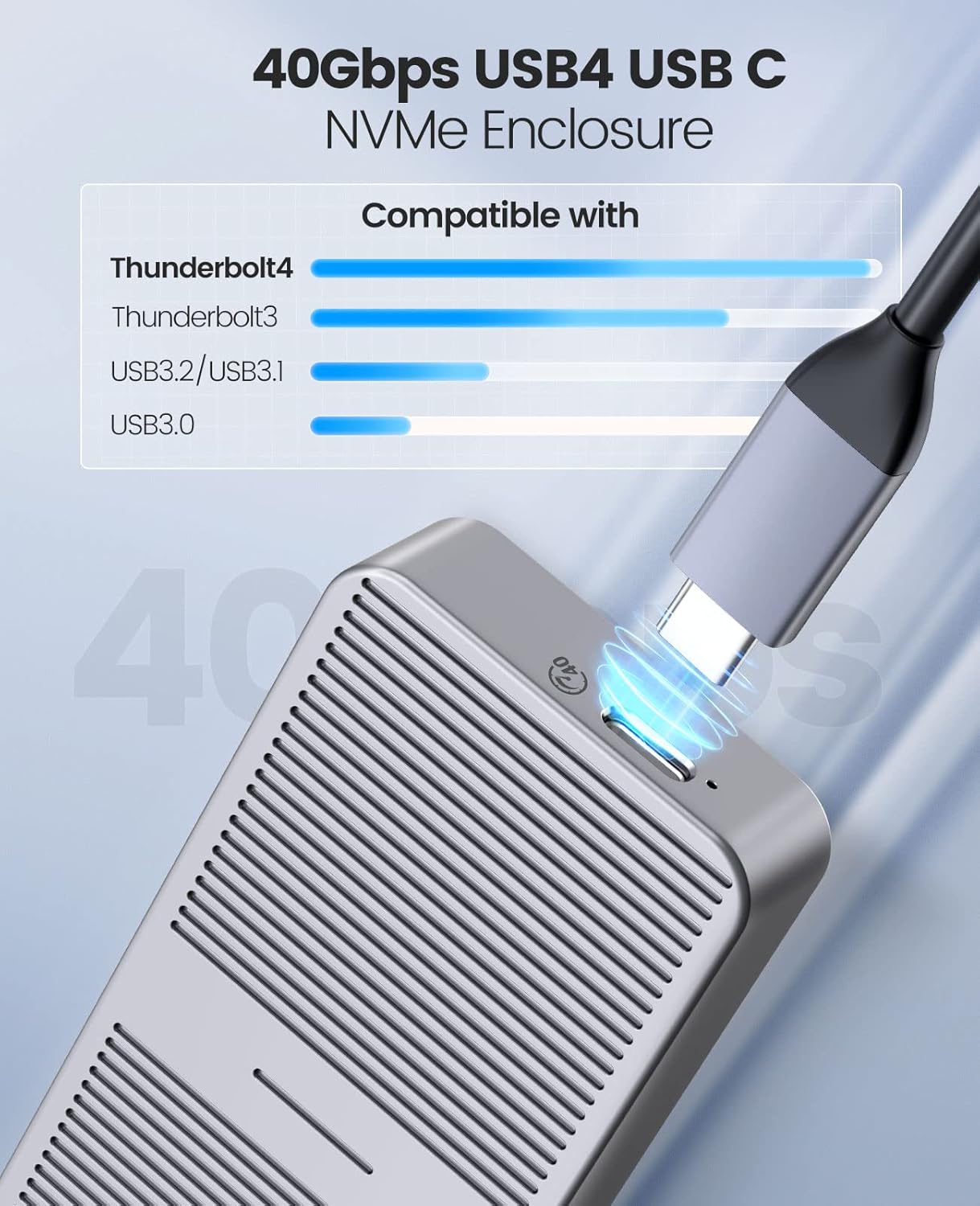 ORICO Carcasa SSD M.2 NVMe mejorada 40Gbps PCIe3.0x4 Adaptador USB C, aluminio NVMe PCIe 2280 M-Key(B+M) Carcasa de unidad de estado sólido externa,