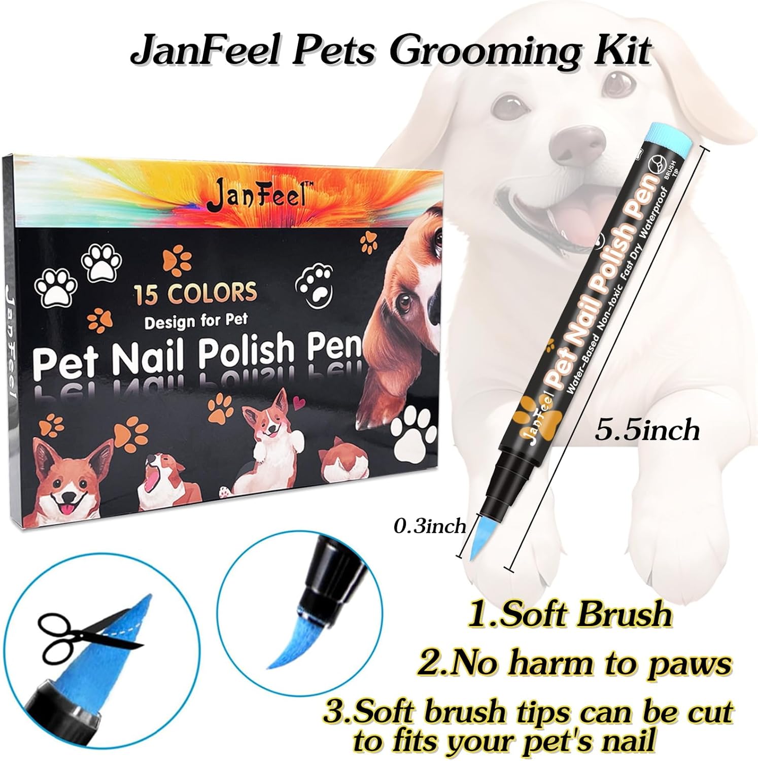 Bolígrafos de esmalte de uñas para perro, 15 colores, juego de esmaltes de uñas para mascotas, secado rápido, seguro para mascotas, esmalte de uñas