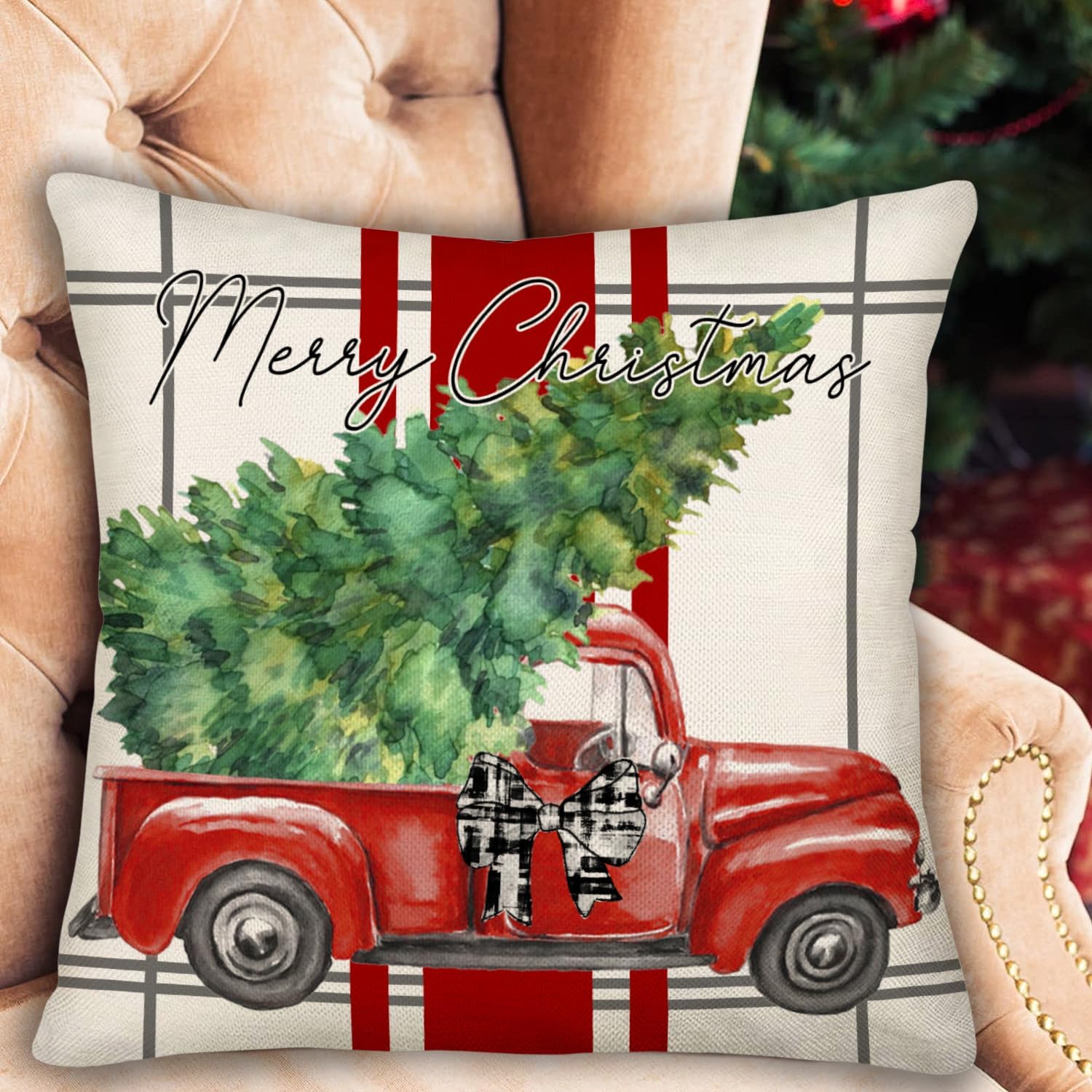 Asamour Fundas de almohada decorativas rojas de 18 x 18 pulgadas, decoración navideña de invierno, vacaciones, casa de campo, decoración de almohada