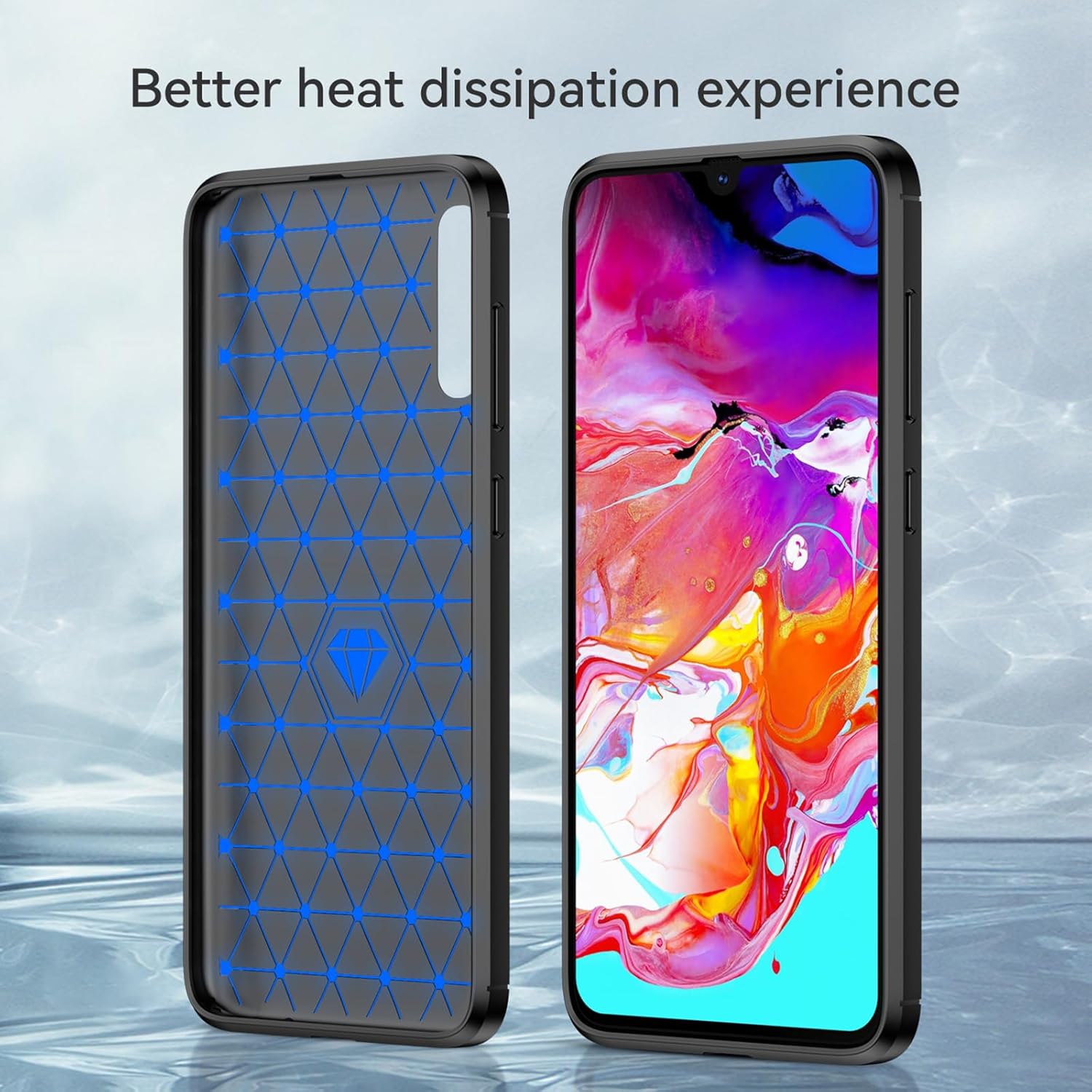 EUAGVQY Para Samsung A70 Galaxy A70 Caso Fibra de Carbono TPU Suave Antideslizante Durable Ligero Funda protectora para Samsung Galaxy A70 (negro)