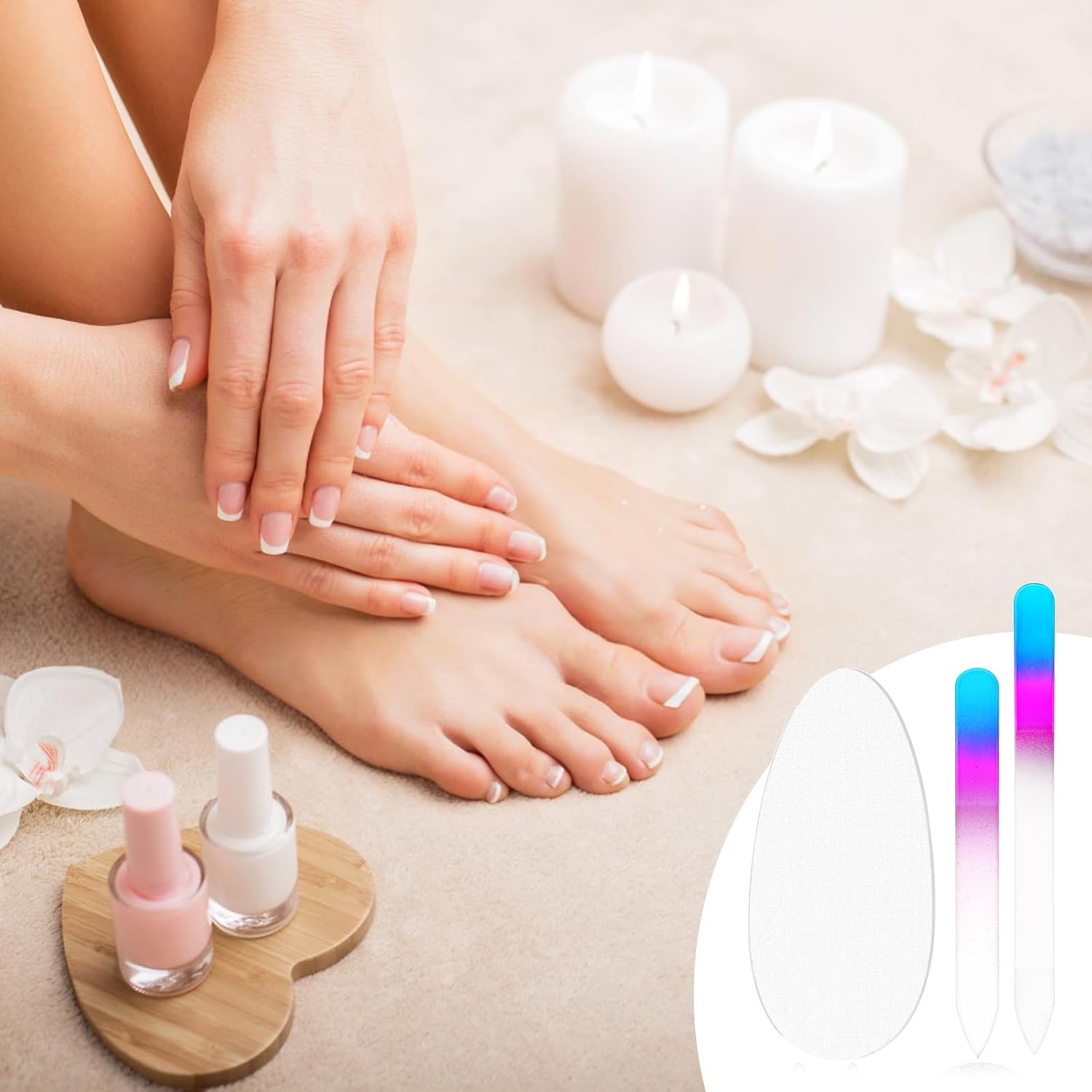 Juego de 6 limas de uñas de vidrio para uñas naturales, empujador de cutículas de cristal, juego de limas de uñas de vidrio con tableros de esmeril