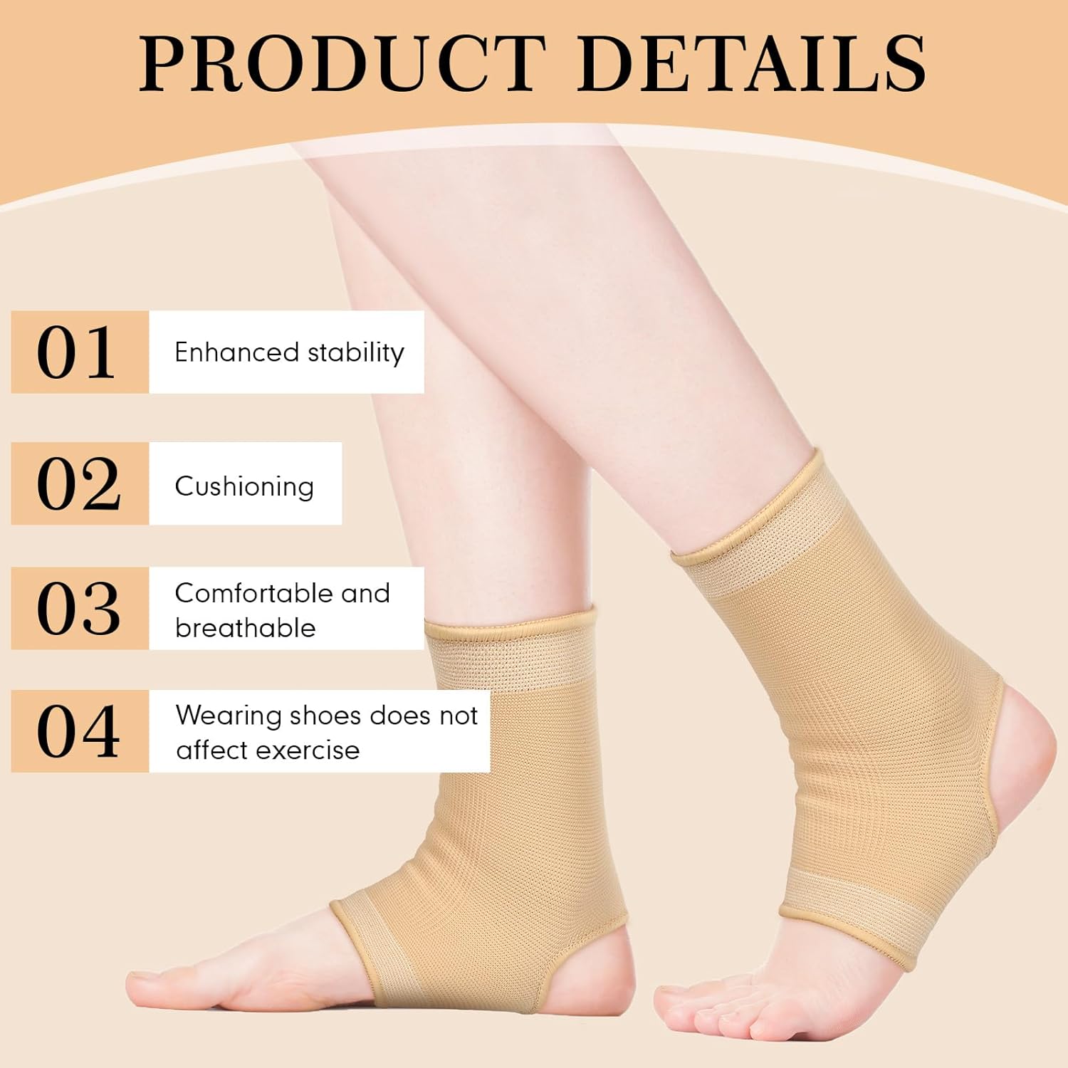 6 tobilleras de compresión transpirables para hombres y mujeres, calcetines de compresión de tobillo para hinchazón, fascitis plantar, esguince (XL)