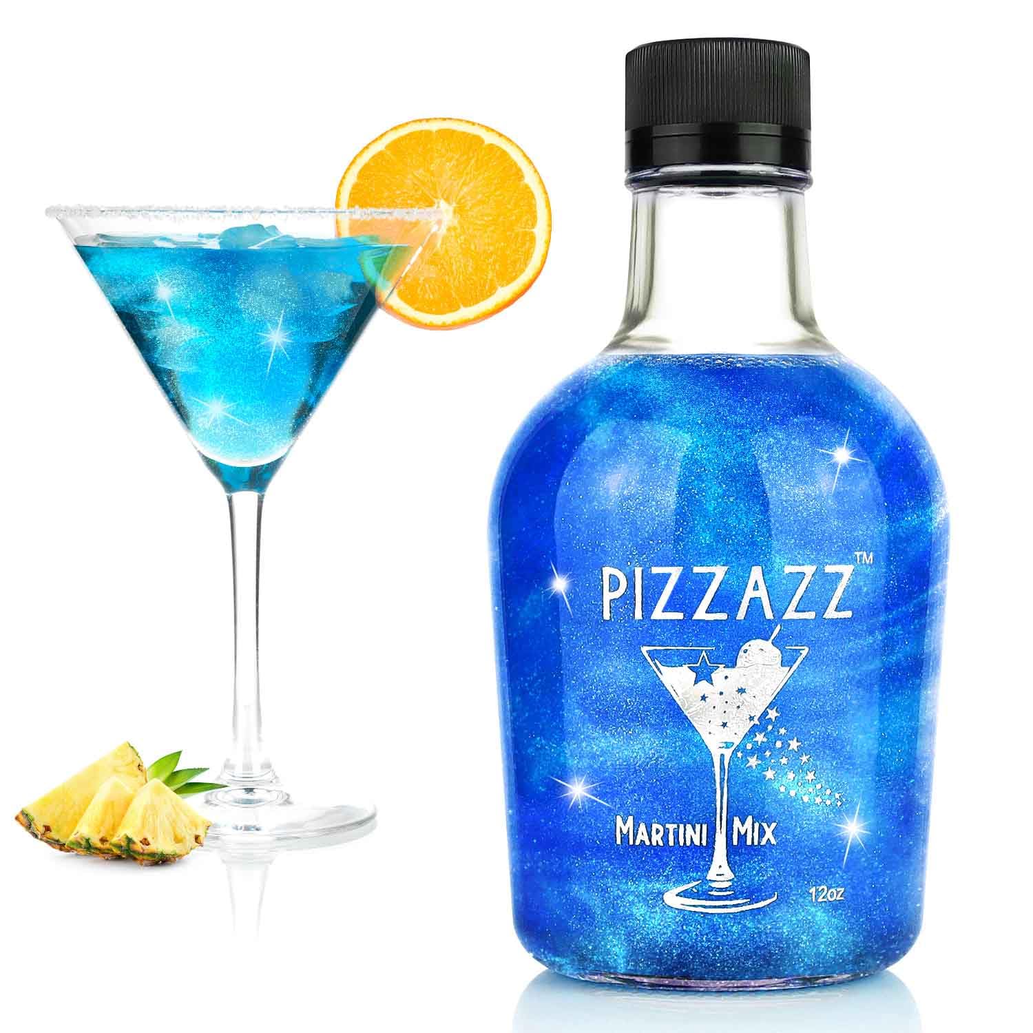Pizzazz Blue Envy – Mezcla de Martini con purpurina comestible para bebidas (12 onzas), mezcladores de bebidas prémium para cócteles, mezclador de